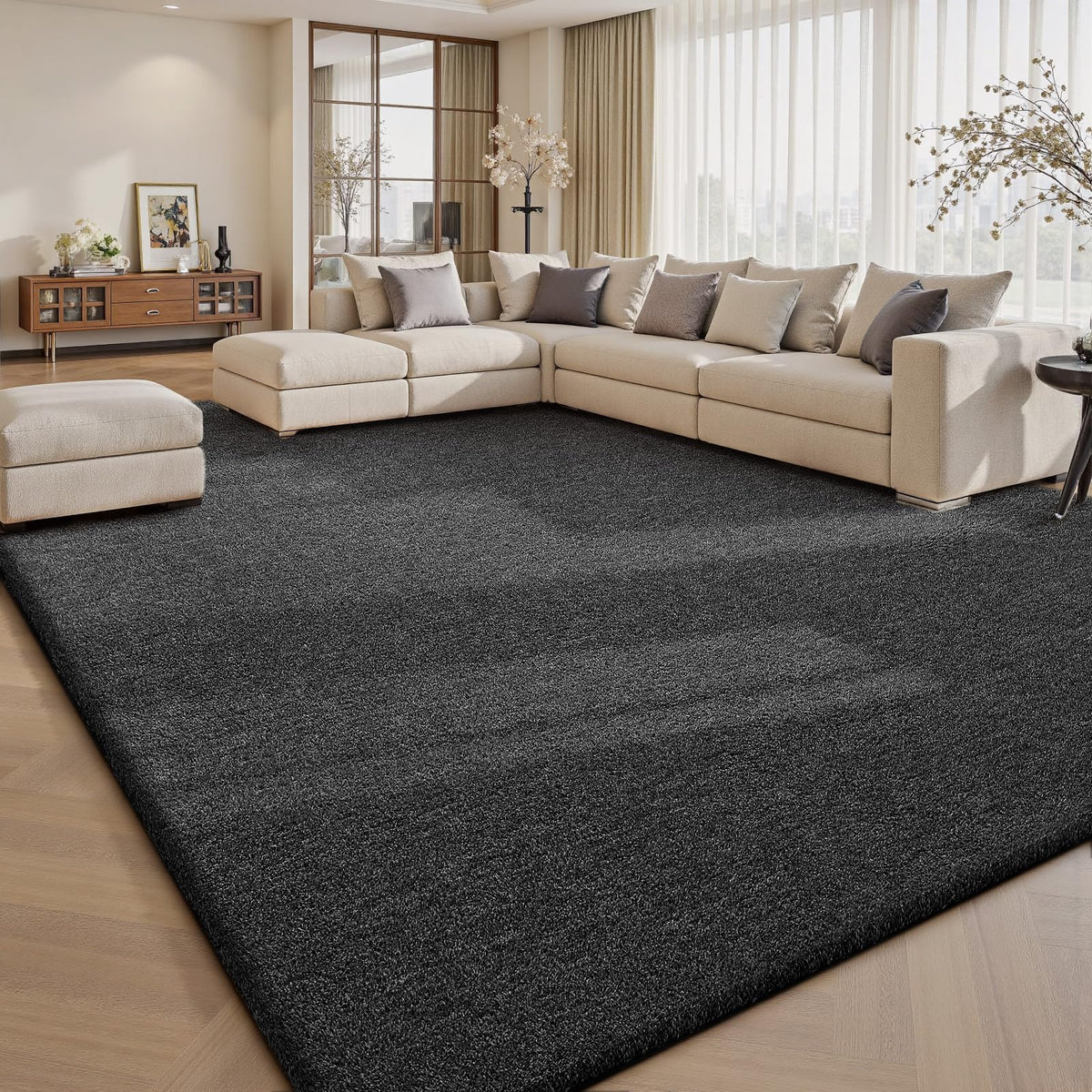 Sour Lemon Area Rugs 9x12 for Living Room Bedroom, Large Carpet Grey Rug | Washable, Non Slip, Big Soft Fluffy Plush Thick, Memory foam, Bedside Nersy Modern Area Rug for Playroom Kids Room
