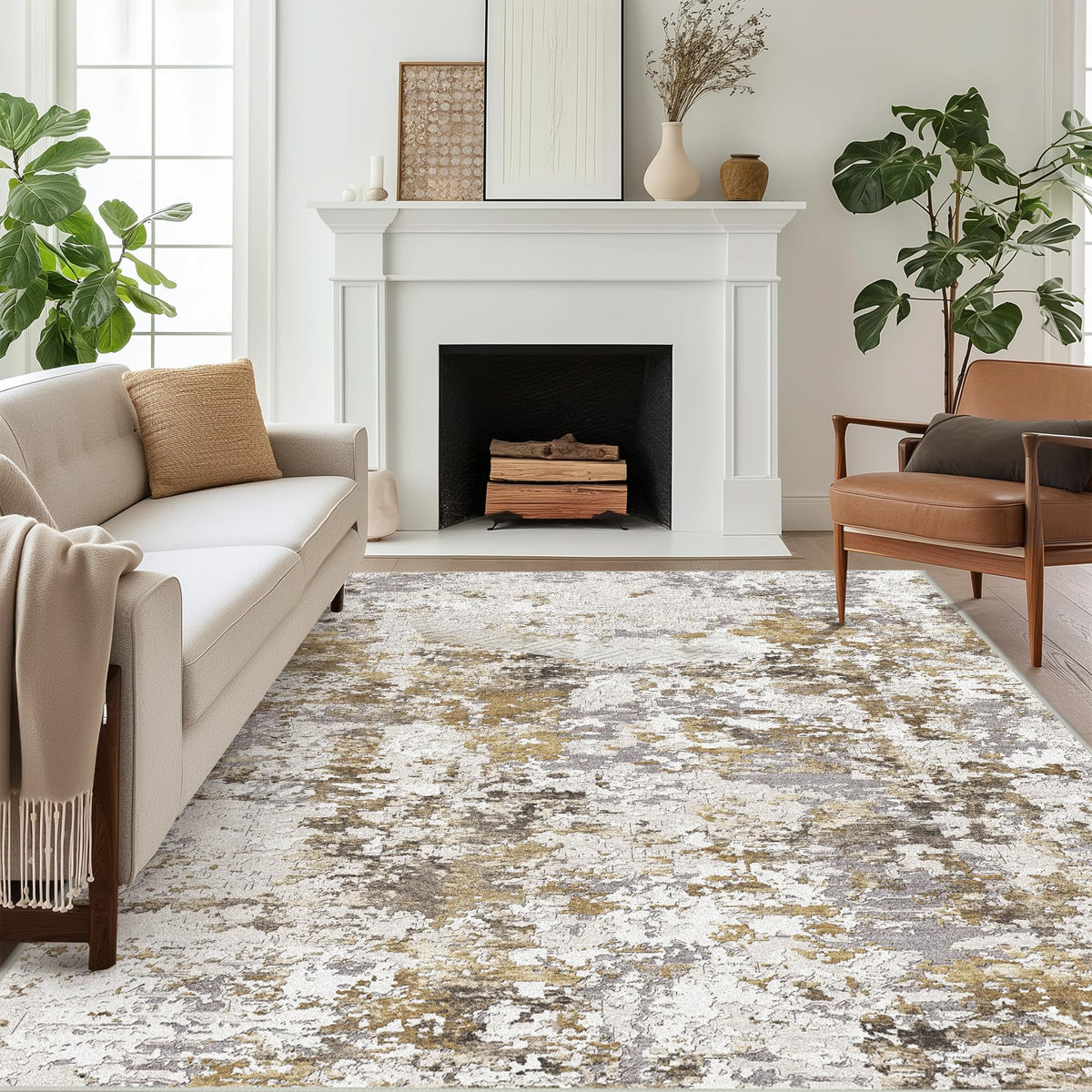 BEIMO 5x7 Green Abstract Area Rug, Washable Non-Slip for Bedroom | Soft Low-Pile Carpet, Lightweight and Easy to Vacuum, Sage Living Rooms, Dining Rooms, Bedrooms, and Home Offices