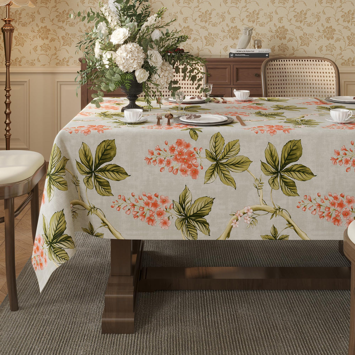 Rectangle Table Cloth,100% Waterproof Tablecloth Oil Proof Spill Proof Vinyl Table Cloth, Wipe Clean Plastic Table Cover for Dining, Camping, Indoor and Outdoor 52" x 70",Leaves