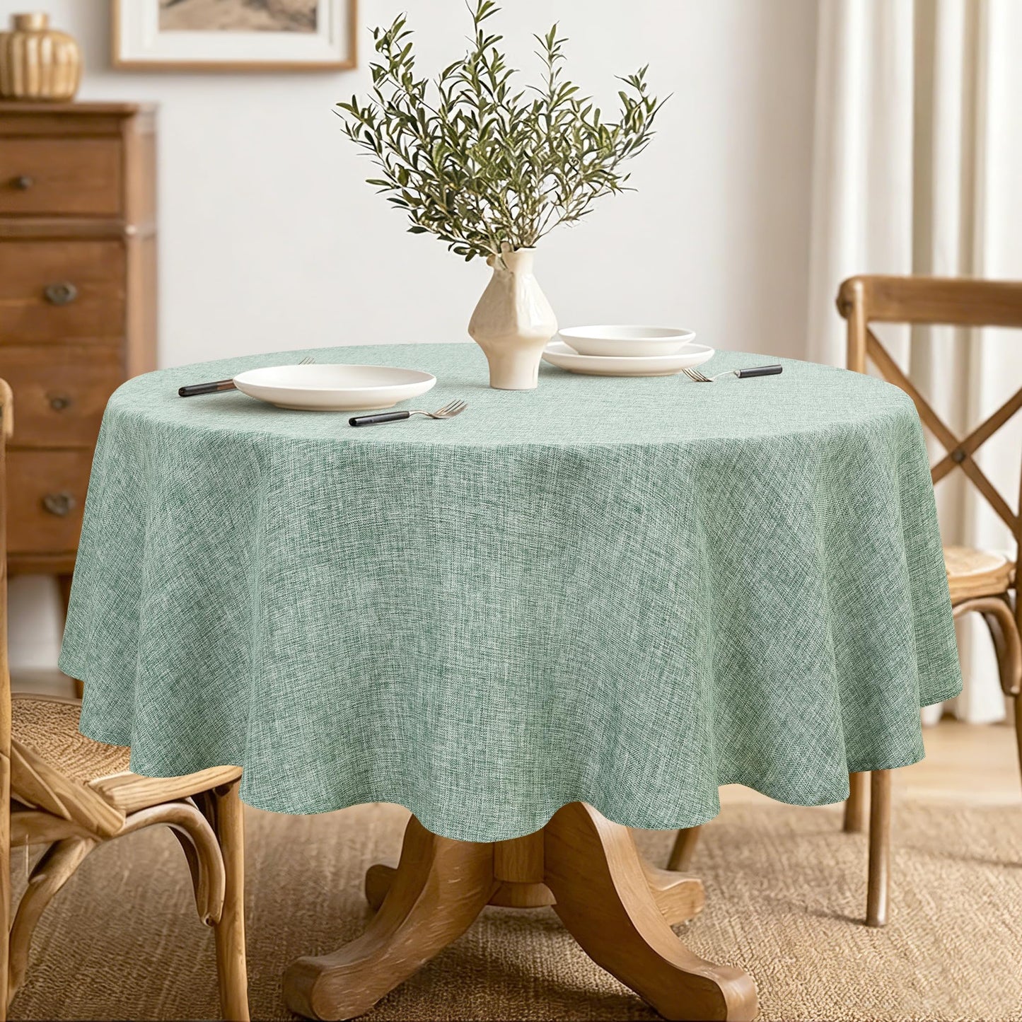Beige Faux Linen Rectangle Tablecloth 60 x 102 Inch for Dining Room | Linen Texture Table Cover, Wrinkle and Stain Resistant, Durable and Washable Table Cloth for Kitchen Party Home Decor