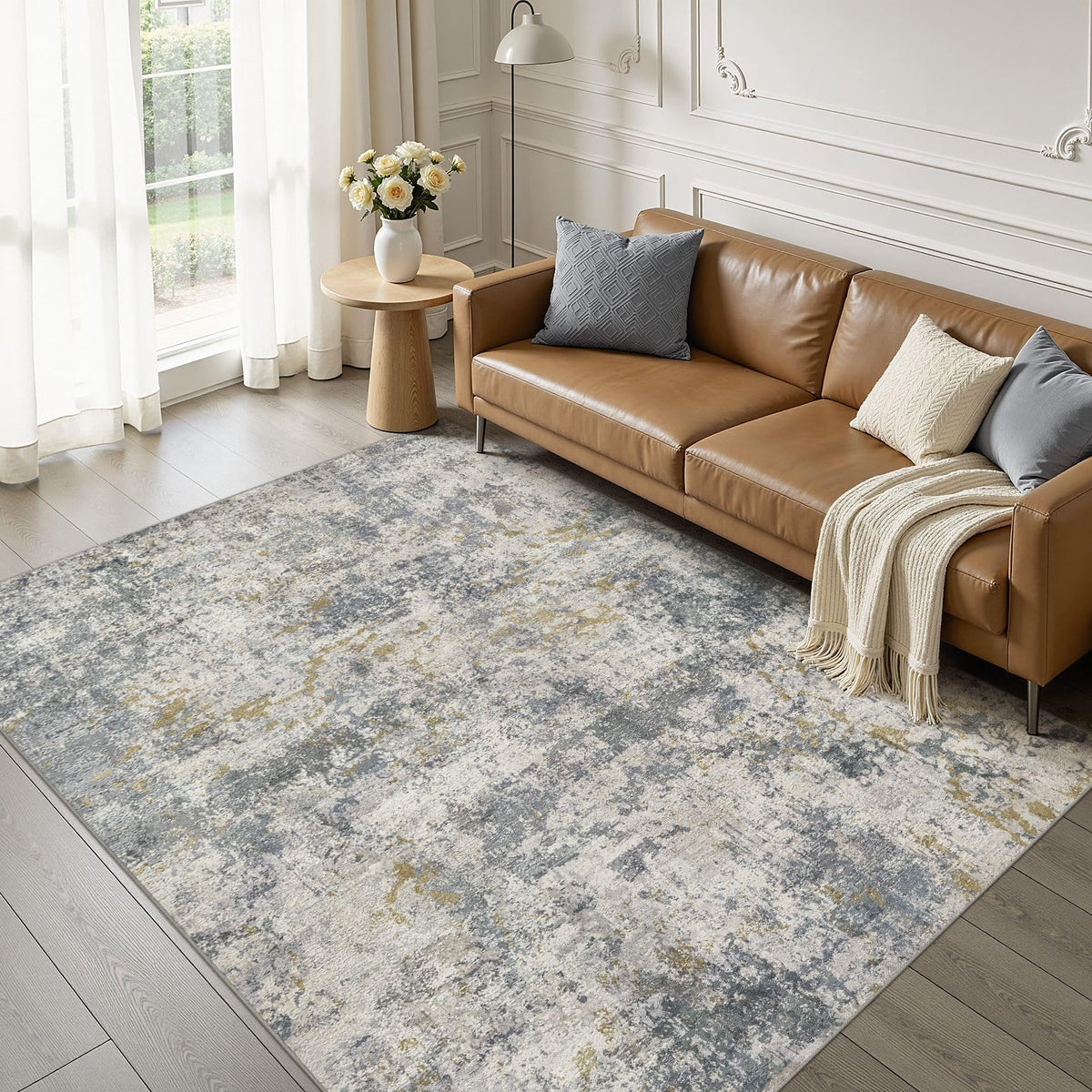 kakania 9x12 Washable Area Rug: Non Slip Soft Thin Carpet, Boho Geometric Modern Decor, Easy Clean Indoor Floor Large Rugs for Living Room Bedroom Kids Dorm Office Dining - Brown