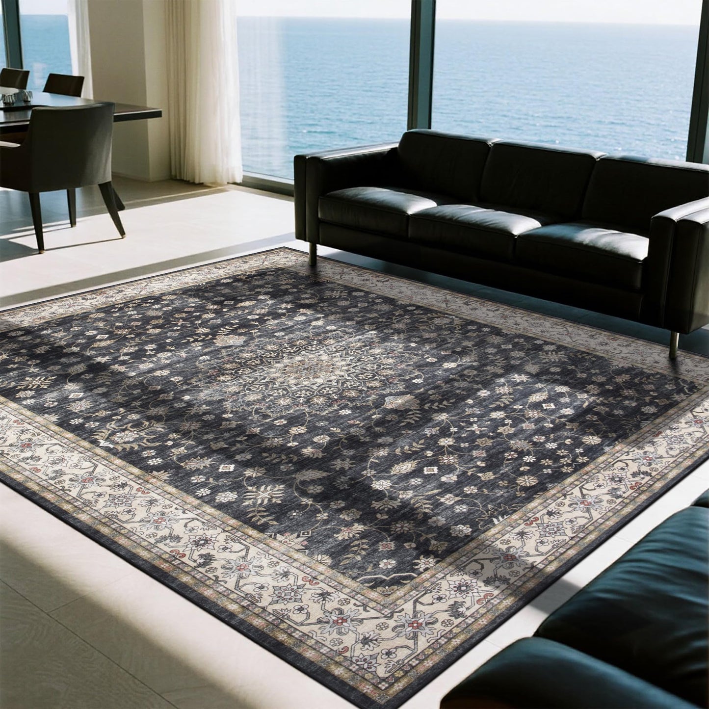 Washable Rugs 8x10 Area Rugs for Living Room,Bedroom,Dining Room Carpet | Ultra Soft Faux Wool,Kids & Pet Friendly,Machine Washable,Non-Slip & Non-Shedding,Large Vintage Low Pile Rug for Home Office