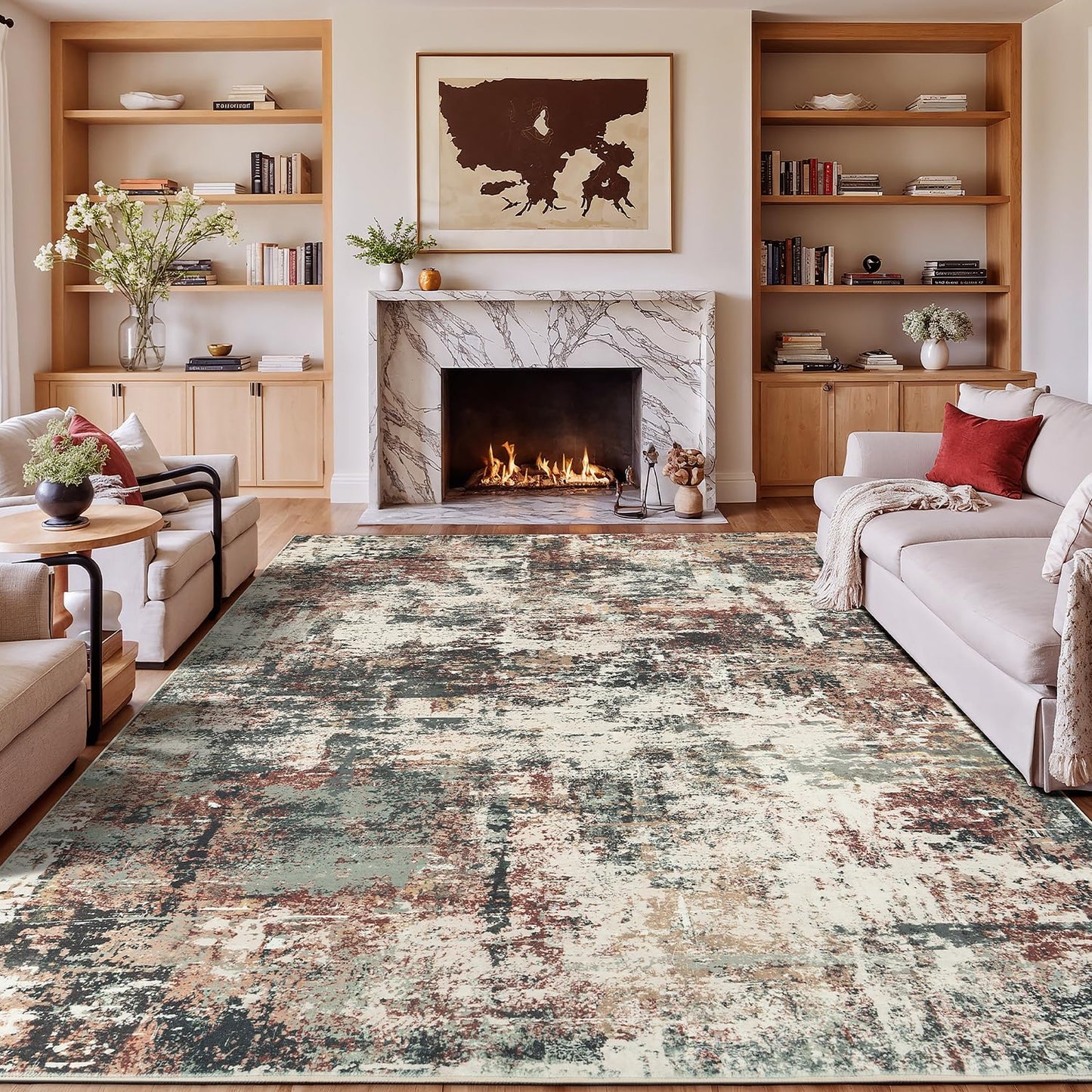 Rugflix 8x10 Area Rugs for Living Room, Washable Large Rug Stain-Resistant Low Pile, Modern Dark Carpet for Dining Room Home Office Kid Room Nursery Bedroom, Navy Blue/Black
