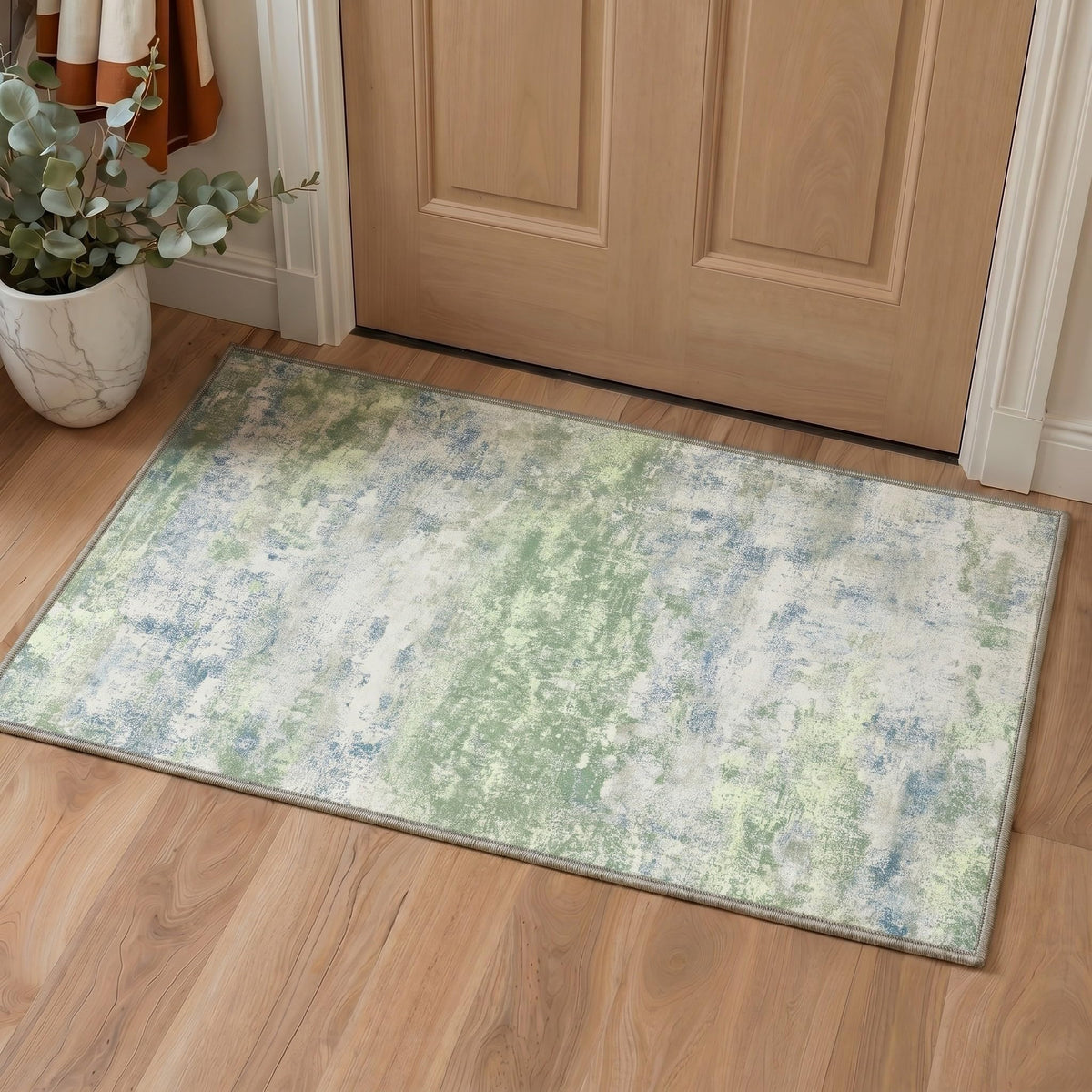 BEIMO 5x7 Green Abstract Area Rug, Washable Non-Slip for Bedroom | Soft Low-Pile Carpet, Lightweight and Easy to Vacuum, Sage Living Rooms, Dining Rooms, Bedrooms, and Home Offices