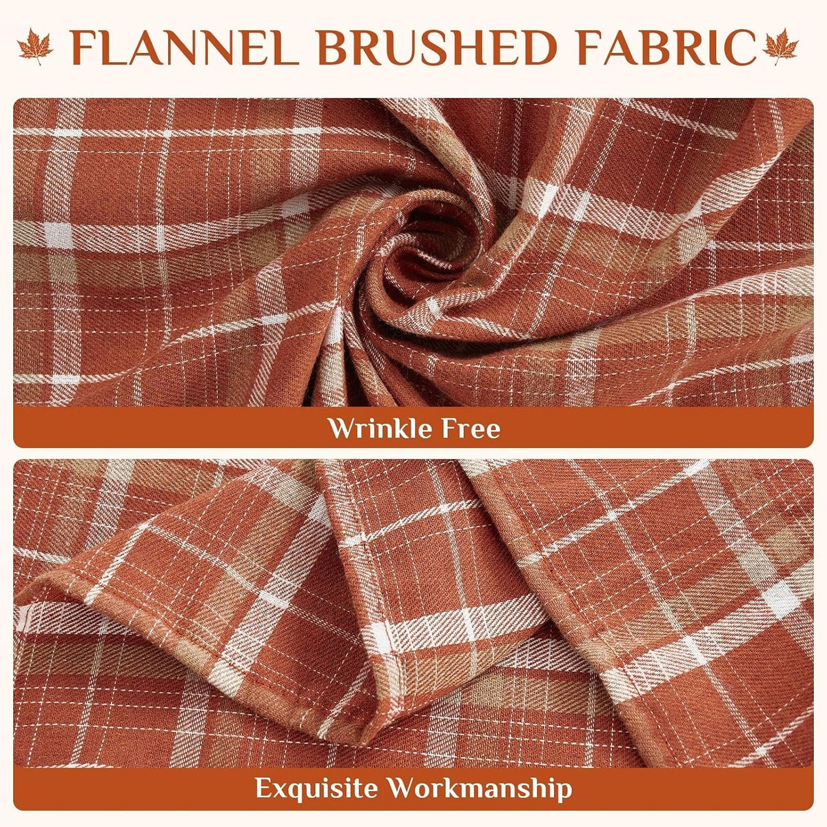Softalker Fall Checkered Tablecloth Rectangle - Orange Buffalo Plaid Linen Cotton Gingham Thanksgiving Flannel Table Cloth, Autumn Farmhouse Table Cover for Dining Party Holiday Decor, 54 x 80 Inch
