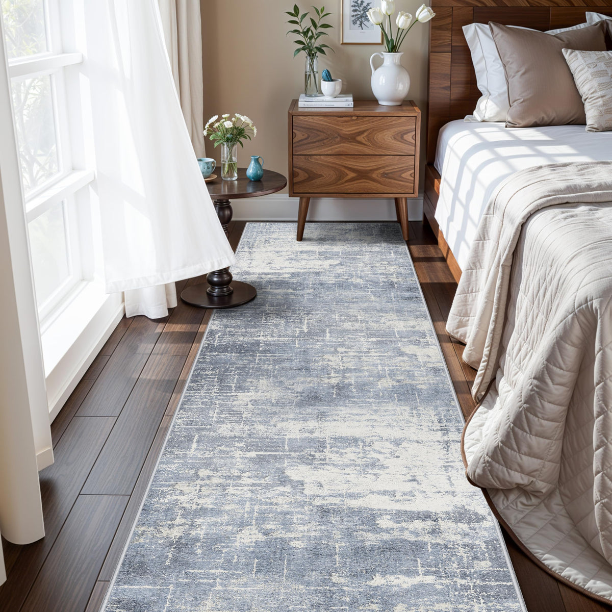 2x6 Hallway Washable Runner Rug : Vintage Soft Kitchen Laundry Runner with Non Slip Backing Farmhouse Entryway Living Room Floor Mat Stain Resistant Carpet for Bedroom Bathroom Distressed Beside Rug