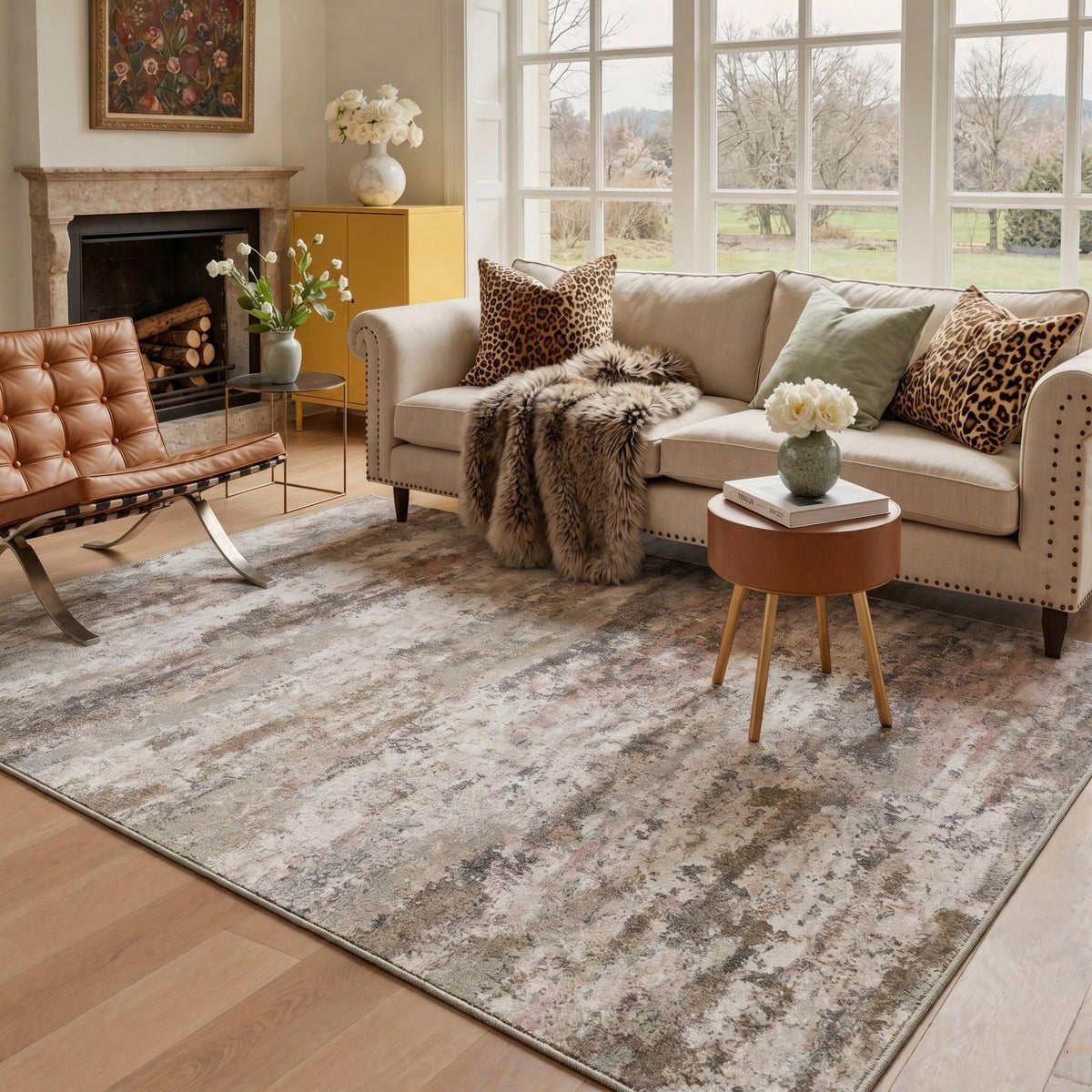 BEIMO 5x7 Green Abstract Area Rug, Washable Non-Slip for Bedroom | Soft Low-Pile Carpet, Lightweight and Easy to Vacuum, Sage Living Rooms, Dining Rooms, Bedrooms, and Home Offices