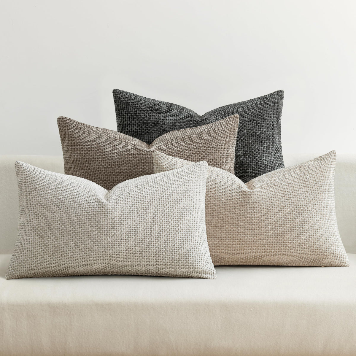 MIULEE Soft Decorative Chenille Pillow Covers Neutral 18x18 Pack of 4 | Mid Century Modern Decor, Cream to Charcoal Set, Couch Throw Pillows, Farmhouse Boho Cushion Covers for Sofa Bed Living Room