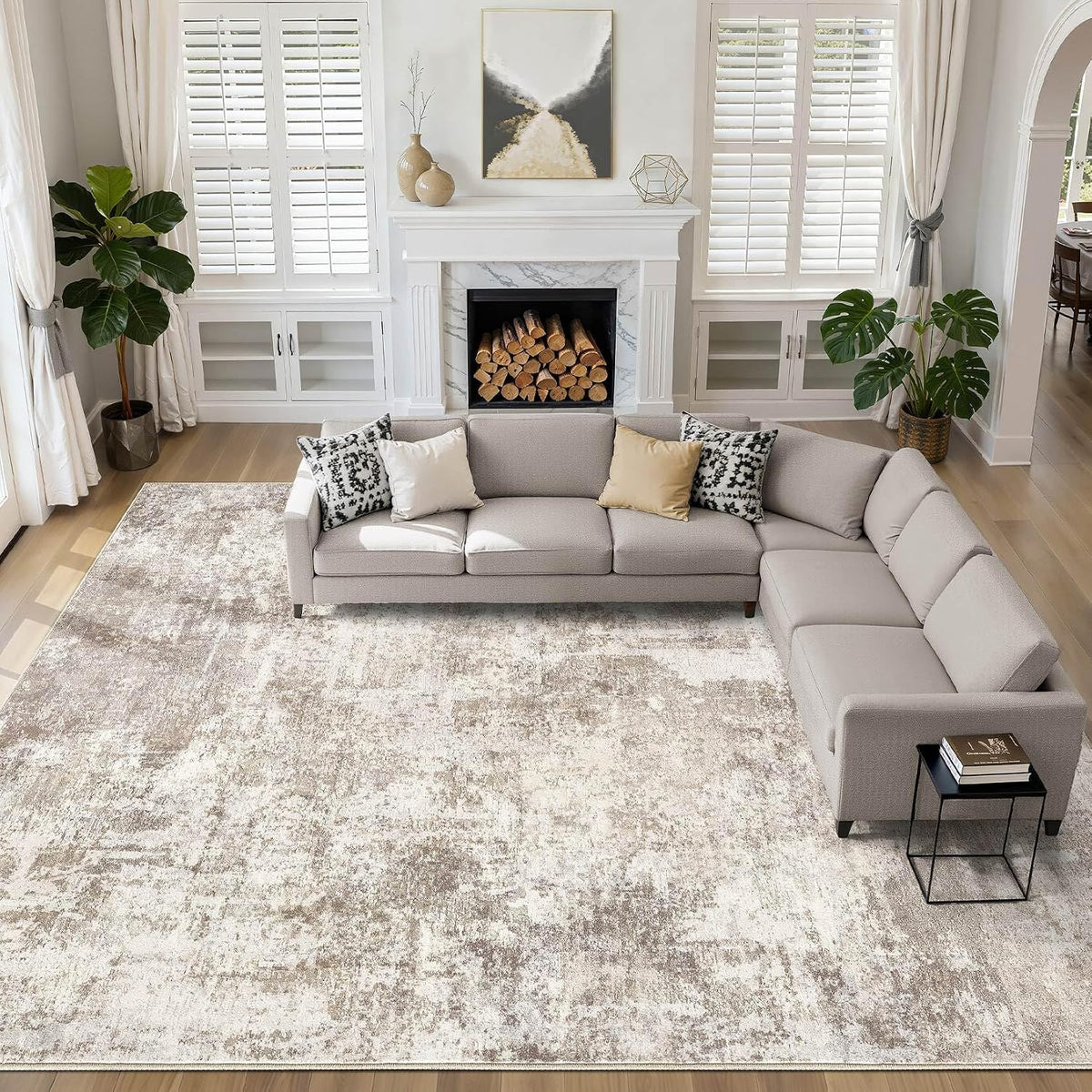 LOONGRUG Area Rug 5x7 Washable Neutral Modern Abstract Living Room Rugs | Soft Stain Resistant Non-Slip Indoor Carpet for Bedroom Nursery Playroom Dining Room Office Dorm Home