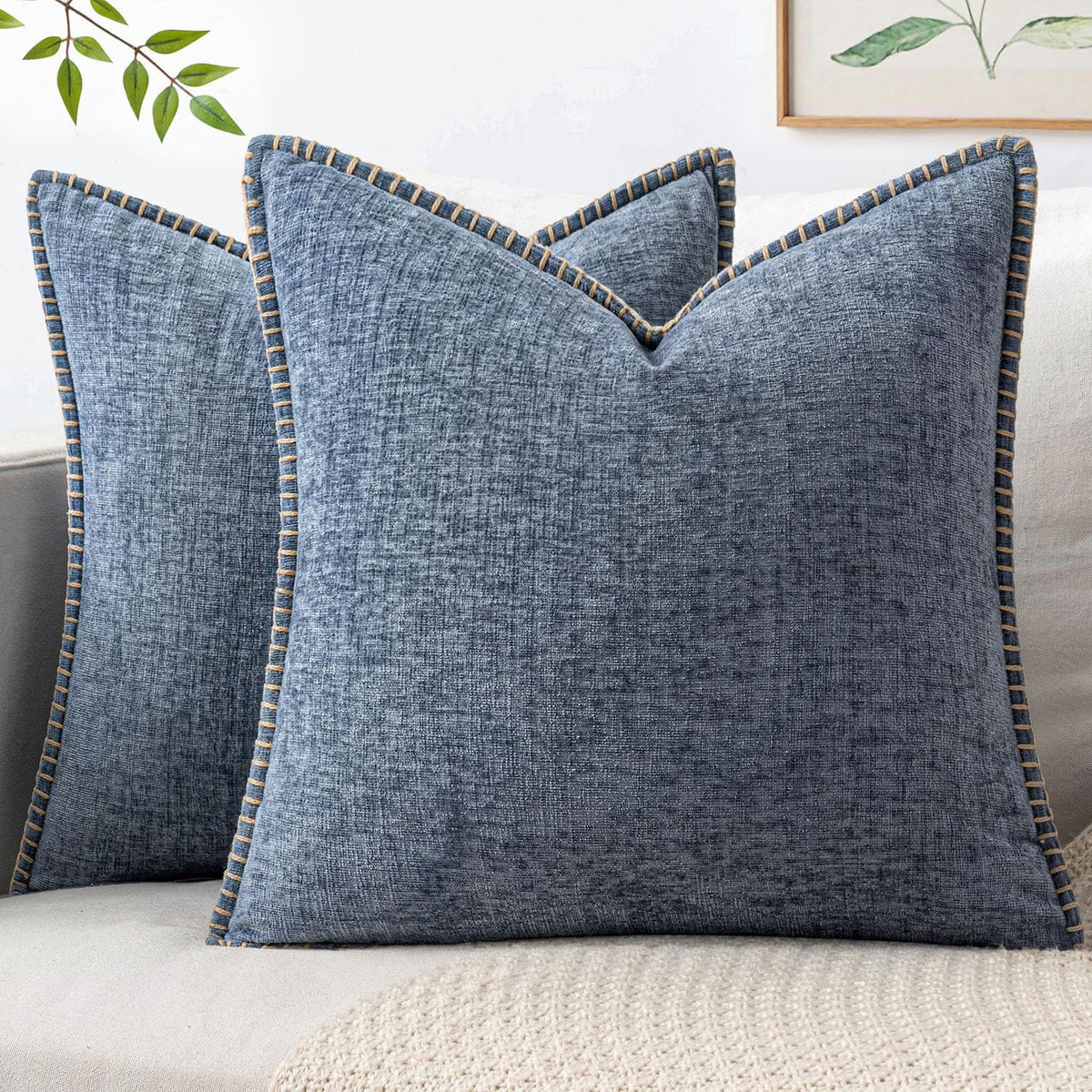 MIULEE Decorative Couch Throw Pillow Covers 18x18 Inch Sage Green 2 Pack | Farmhouse Pillow Covers with Stitched Edge, Soft Chenille Cushion Cases, for Sofa Bed Living Room Home Decor