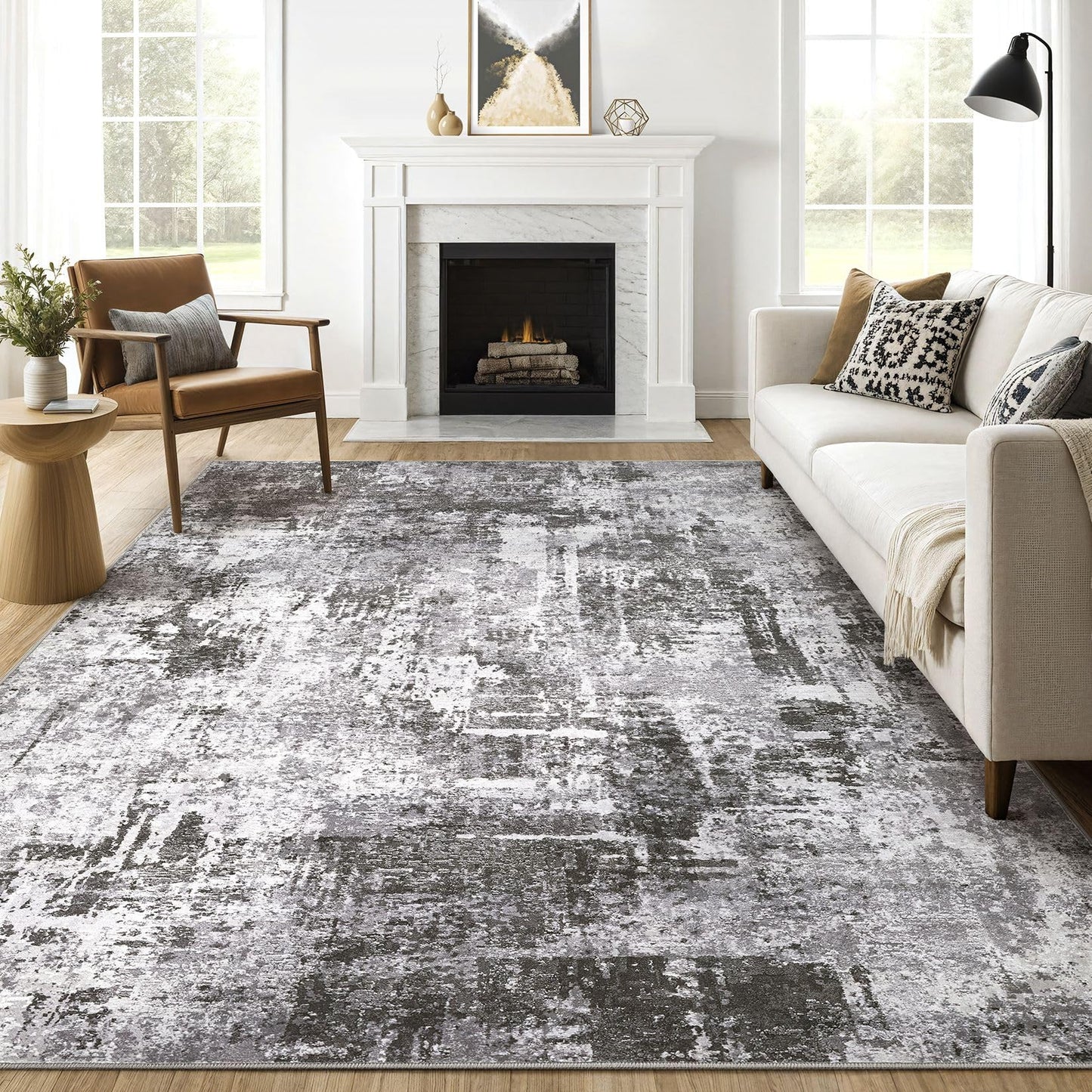 LOONGRUG Area Rug 5x7 Washable Neutral Modern Abstract Living Room Rugs | Soft Stain Resistant Non-Slip Indoor Carpet for Bedroom Nursery Playroom Dining Room Office Dorm Home