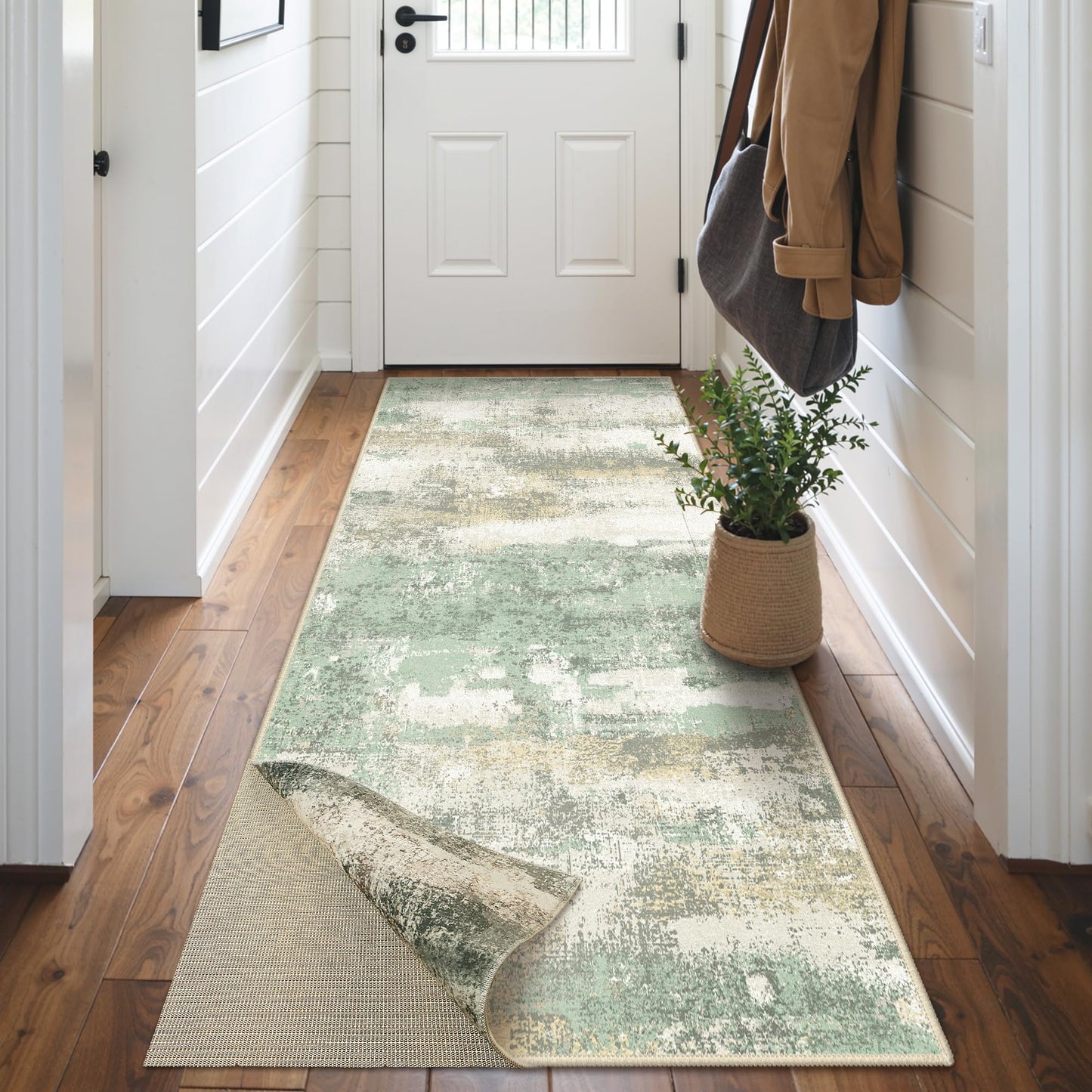 BEIMO 5x7 Green Abstract Area Rug, Washable Non-Slip for Bedroom | Soft Low-Pile Carpet, Lightweight and Easy to Vacuum, Sage Living Rooms, Dining Rooms, Bedrooms, and Home Offices
