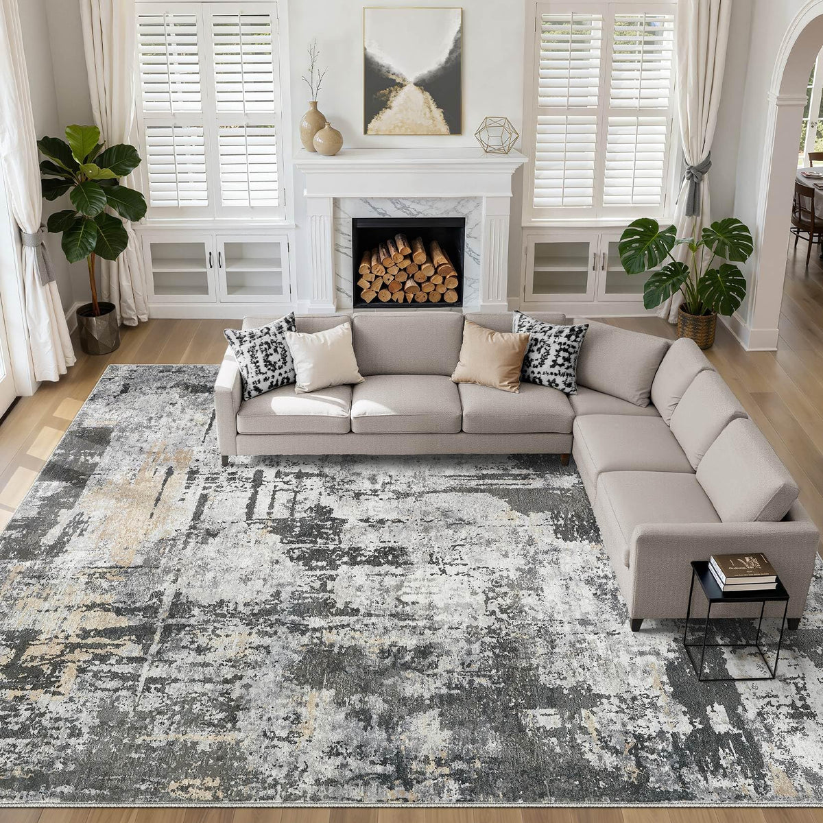 LOONGRUG Area Rug 5x7 Washable Neutral Modern Abstract Living Room Rugs | Soft Stain Resistant Non-Slip Indoor Carpet for Bedroom Nursery Playroom Dining Room Office Dorm Home