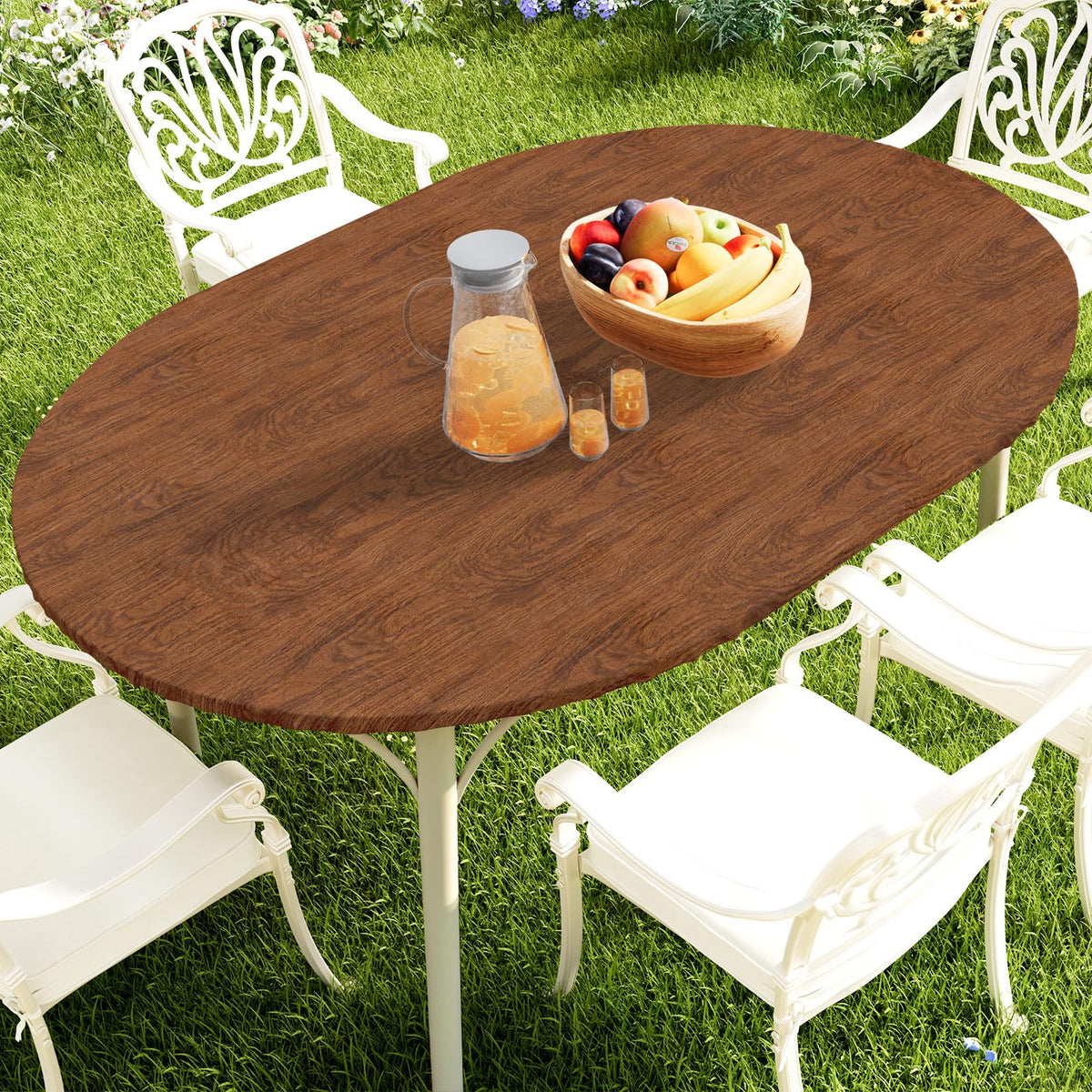 Smiry Round Picnic Tablecloth, Waterproof Elastic Fitted Table Covers for 45" - 56" Tables, Wipeable Flannel Backed Vinyl Tablecloths for Camping, Indoor, Outdoor, Grey & White