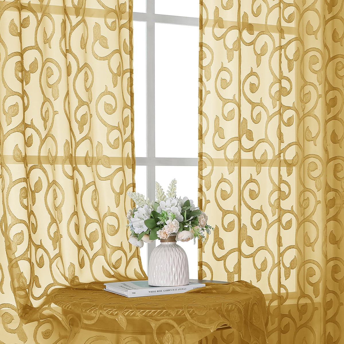 Furman Ivory Sheer Curtains 84 inches Long for Bedroom Living Room 2 Panels Set, Jacquard Clip Light Filtering Semi Sheer Curtain Rod Pocket Window Drapes, 2 Pcs Each 40 W 84 L