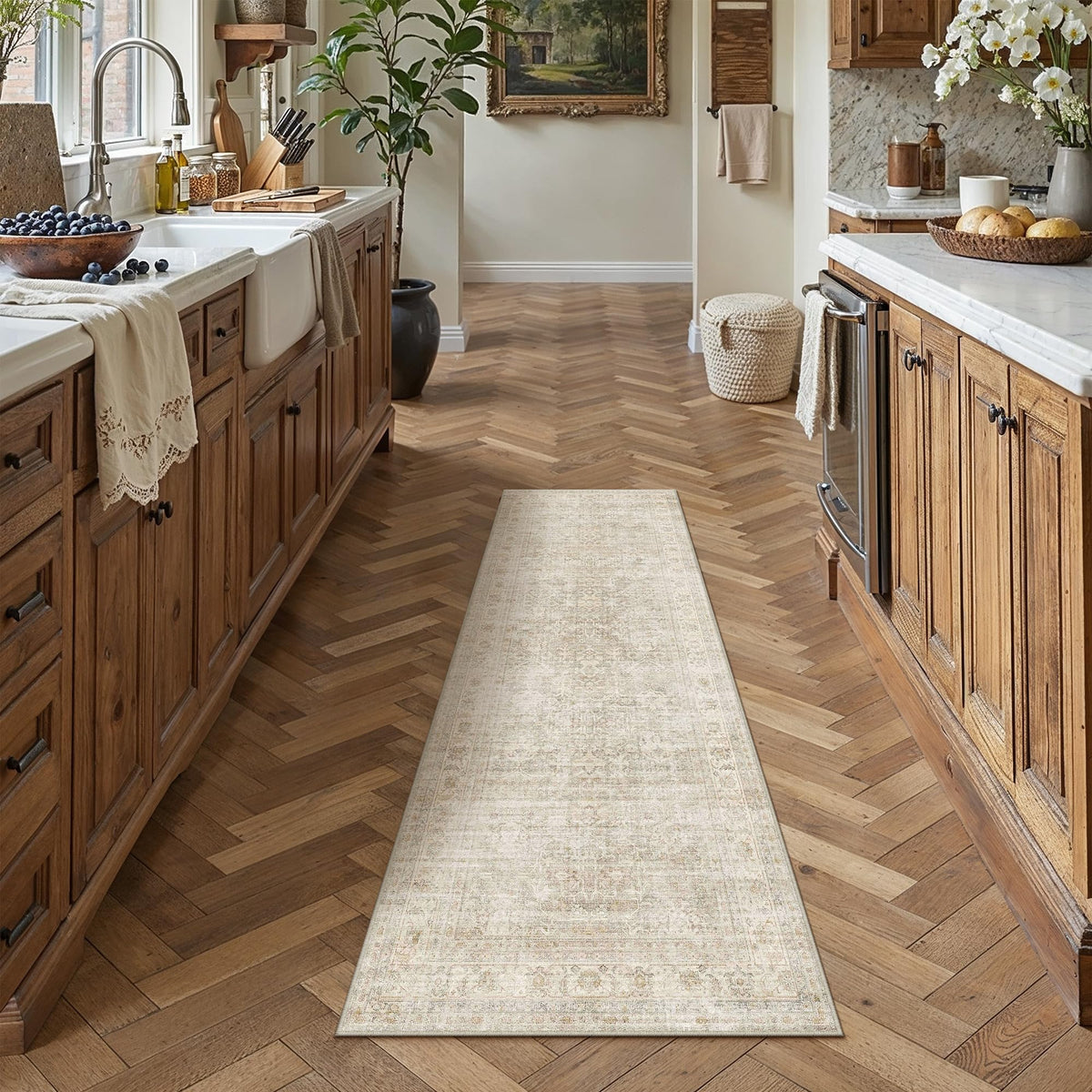 8x10 Area Rug Brown Vintage Distressed Carpet | Washable, Non Slip, Soft Low Pile, Indoor Retro Rugs for Large Living Room, Dining Room, Bedroom