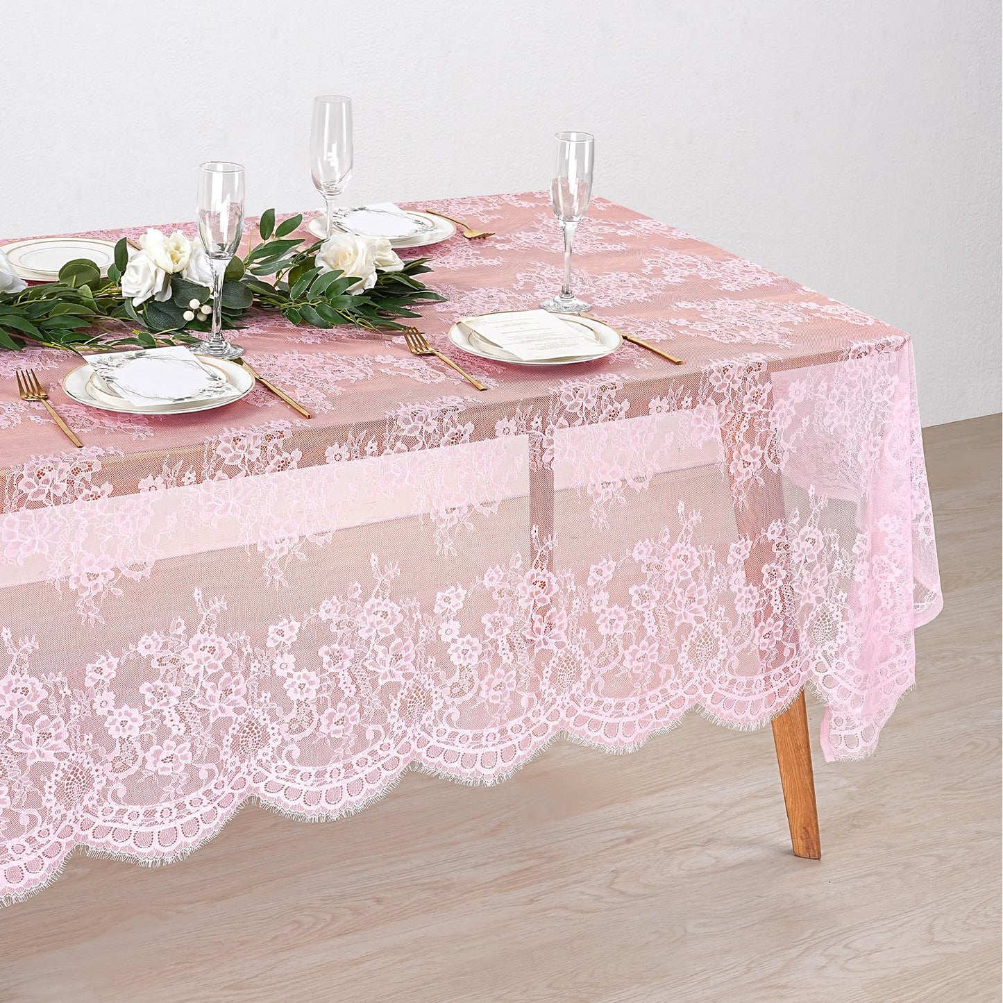 Fanqisi Ivory Lace Tablecloth 60x120 Inches Classic Wedding Lace Tablecloths Overlay Party Table Cover for Bridal Shower Reception Table Decoration