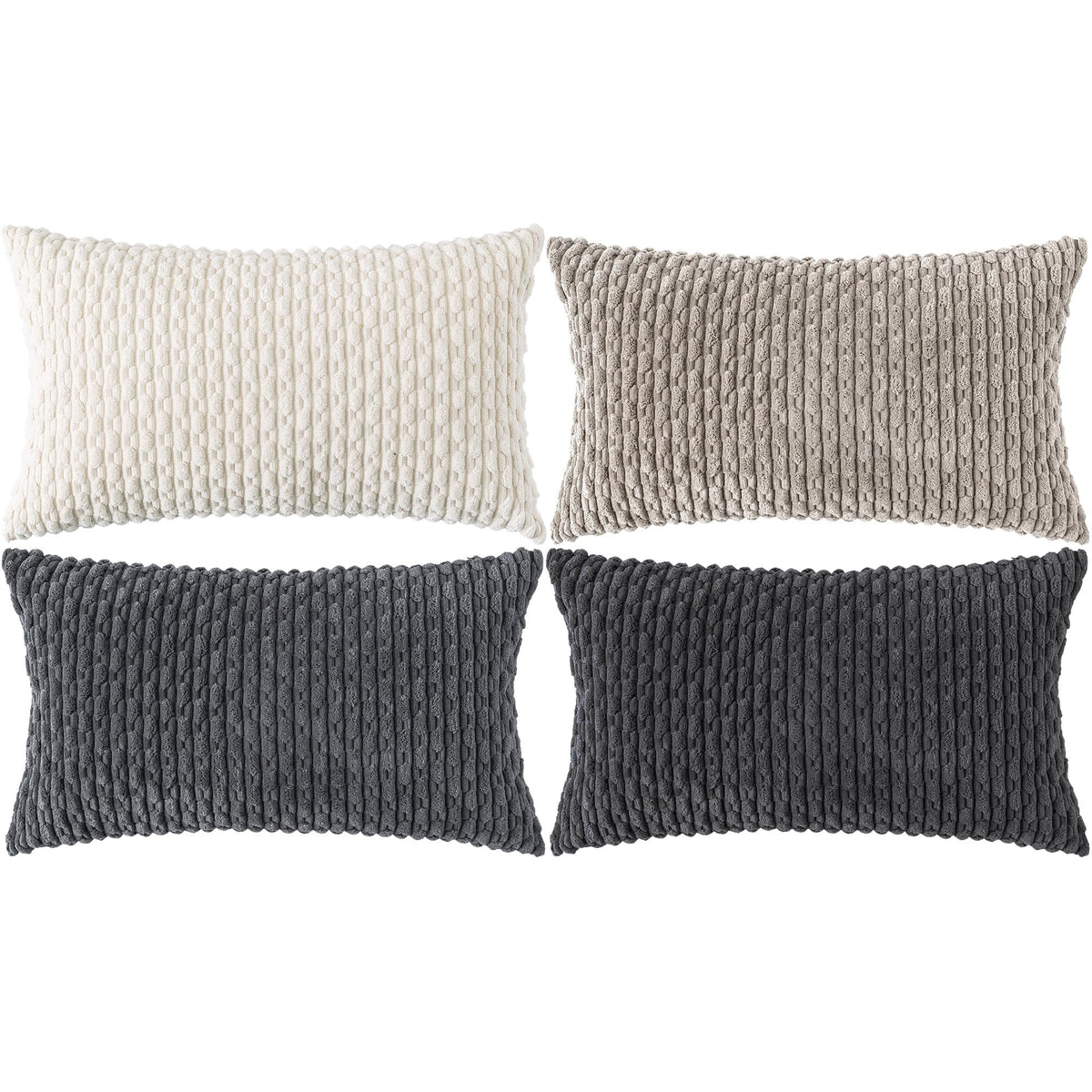 Set of 4 Neutral Decorative Throw Pillow Covers 18x18 Inch Corduroy Pillow Covers for Bed Couch Sofa Living Room Soft Square Cushion Cases