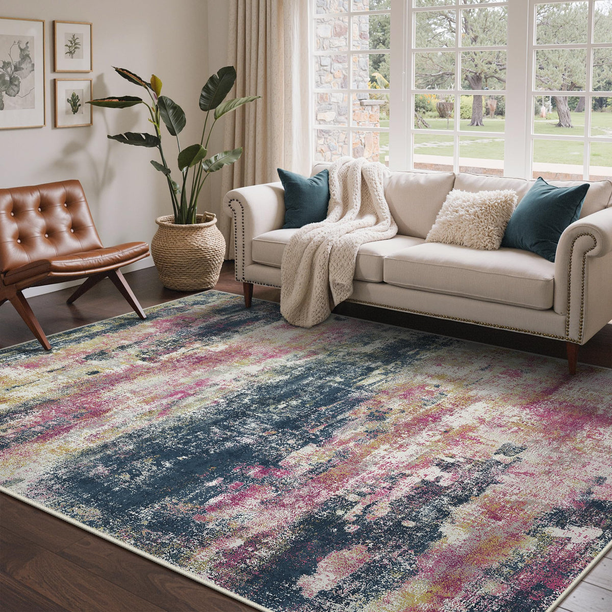 BEIMO 5x7 Green Abstract Area Rug, Washable Non-Slip for Bedroom | Soft Low-Pile Carpet, Lightweight and Easy to Vacuum, Sage Living Rooms, Dining Rooms, Bedrooms, and Home Offices