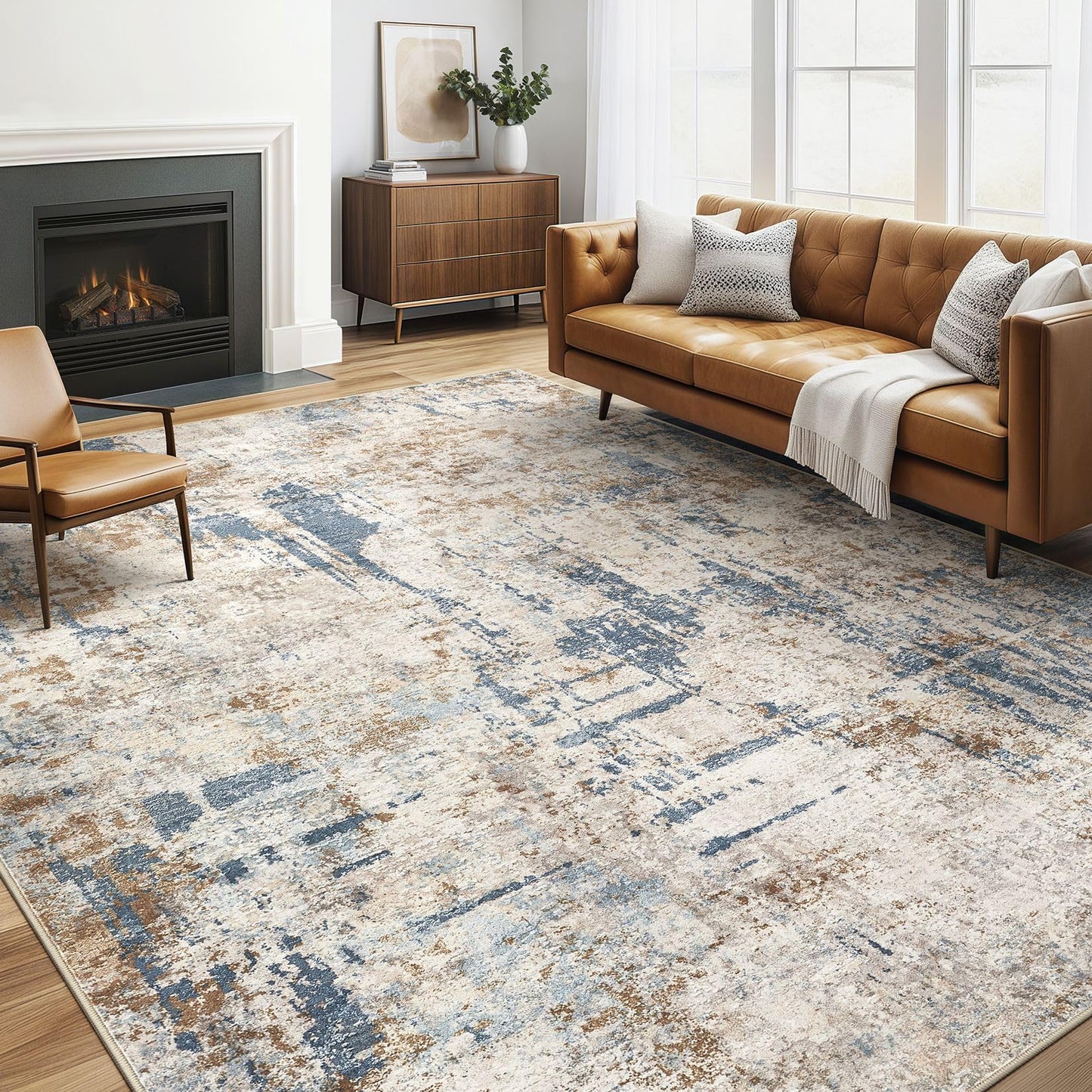LOONGRUG Area Rug 5x7 Washable Neutral Modern Abstract Living Room Rugs | Soft Stain Resistant Non-Slip Indoor Carpet for Bedroom Nursery Playroom Dining Room Office Dorm Home