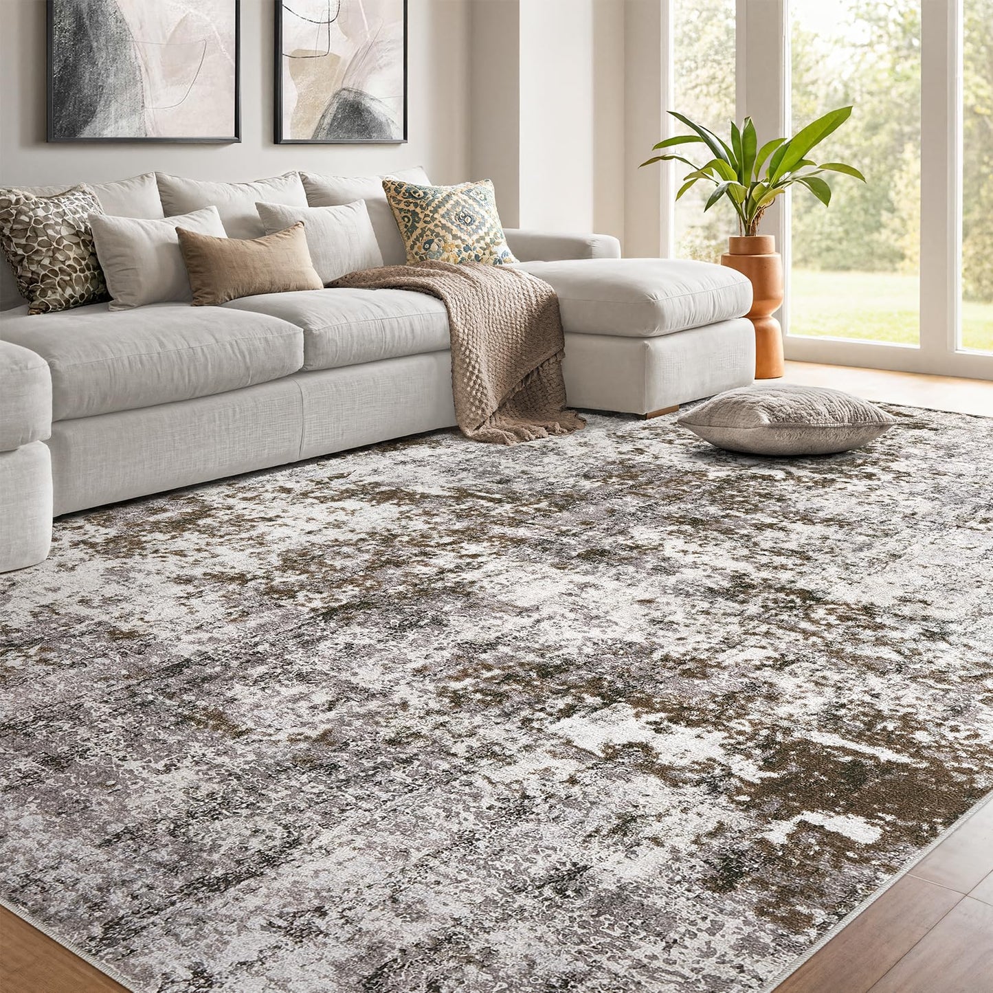 DMOYEST 8x10 Area Rug for Living Room Washable Abstract Indoor Carpet | Neutral Modern Low Pile Rugs Kid & Pet Friendly Large Soft Thin Carpet for Bedroom Dining Room - Grey Blue