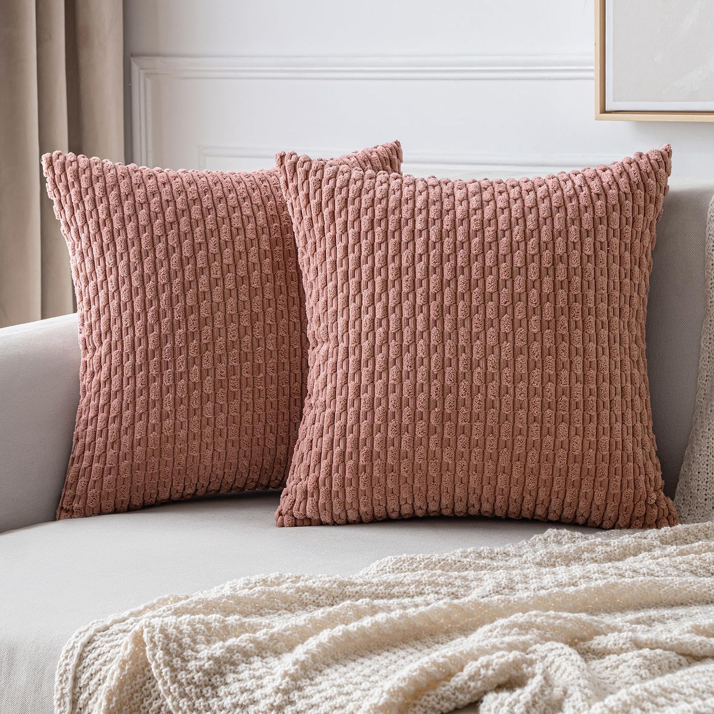 MIULEE Decorative Throw Pillow Covers 18x18 Sage Green Textured Corduroy | Pack of 2 Striped Pillow Covers Modern Farmhouse Home Decor for Couch Bed Sofa Living Room