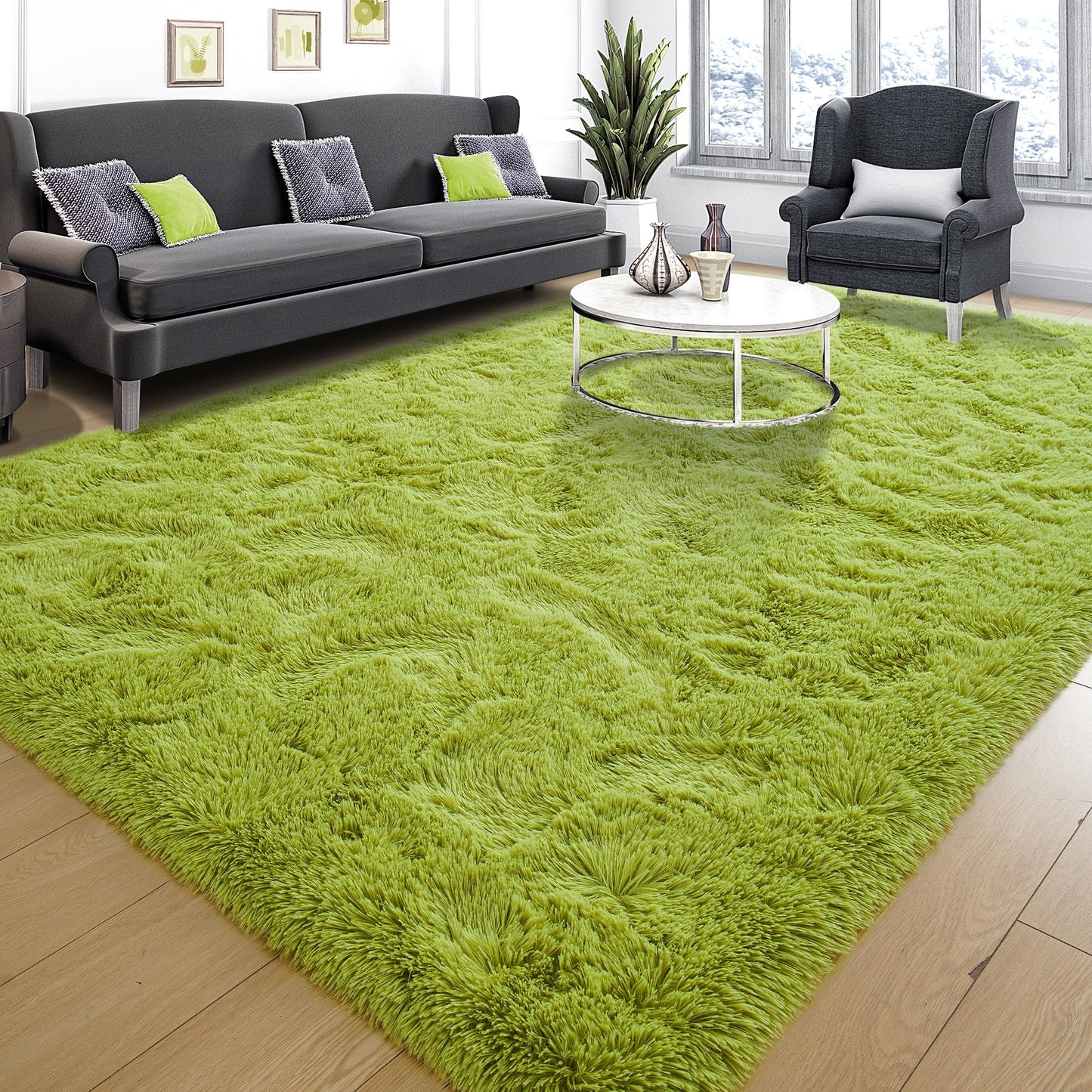 Area Rugs 9x12 for Living Room, Super Soft Fluffy Rugs for Bedroom | Modern Shaggy Rug Fuzzy Carpets for Kids, Plush Indoor Nursery Home Decor Rug with Non-Slip Bottom, Black