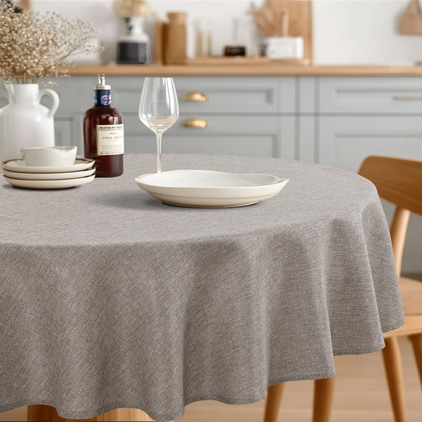 JIUZHEN Rectangle Table Cloth Faux Linen Farmhouse Tablecloth, Wrinkle and Stain Resistant Decorative Fabric Rectangular Spring Table Cover for Dining/Party/Birthday/Wedding, Beige, 54 x 80 Inch