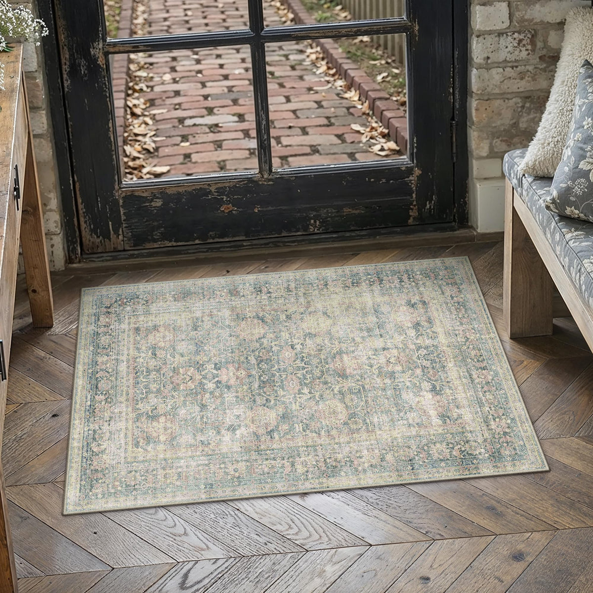 8x10 Area Rug Brown Vintage Distressed Carpet | Washable, Non Slip, Soft Low Pile, Indoor Retro Rugs for Large Living Room, Dining Room, Bedroom