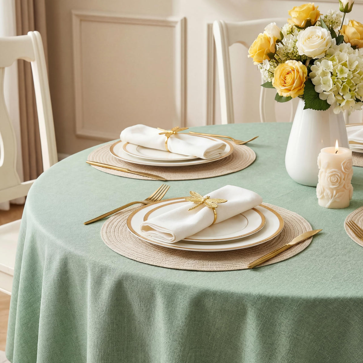 IVAPUPU Textured Linen Rectangle Table Cloth, Sage Green, 52 x 70 Inch | Waterproof Wrinkle-free & Wipeable Tablecloths Rectangular, for Kitchen Wedding Outdoor Birthday Dining Farmhouse Decor