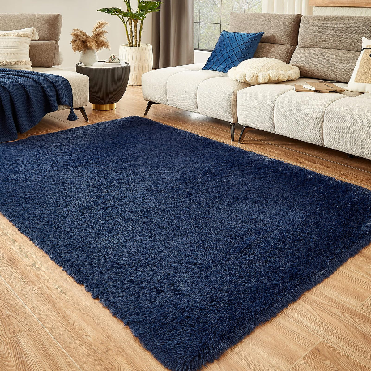 Floralux Rugs for Living Room, 6x9 Large Shag Area Rug, Tie-Dyed Light Grey Soft Fluffy Carpets for Bedroom