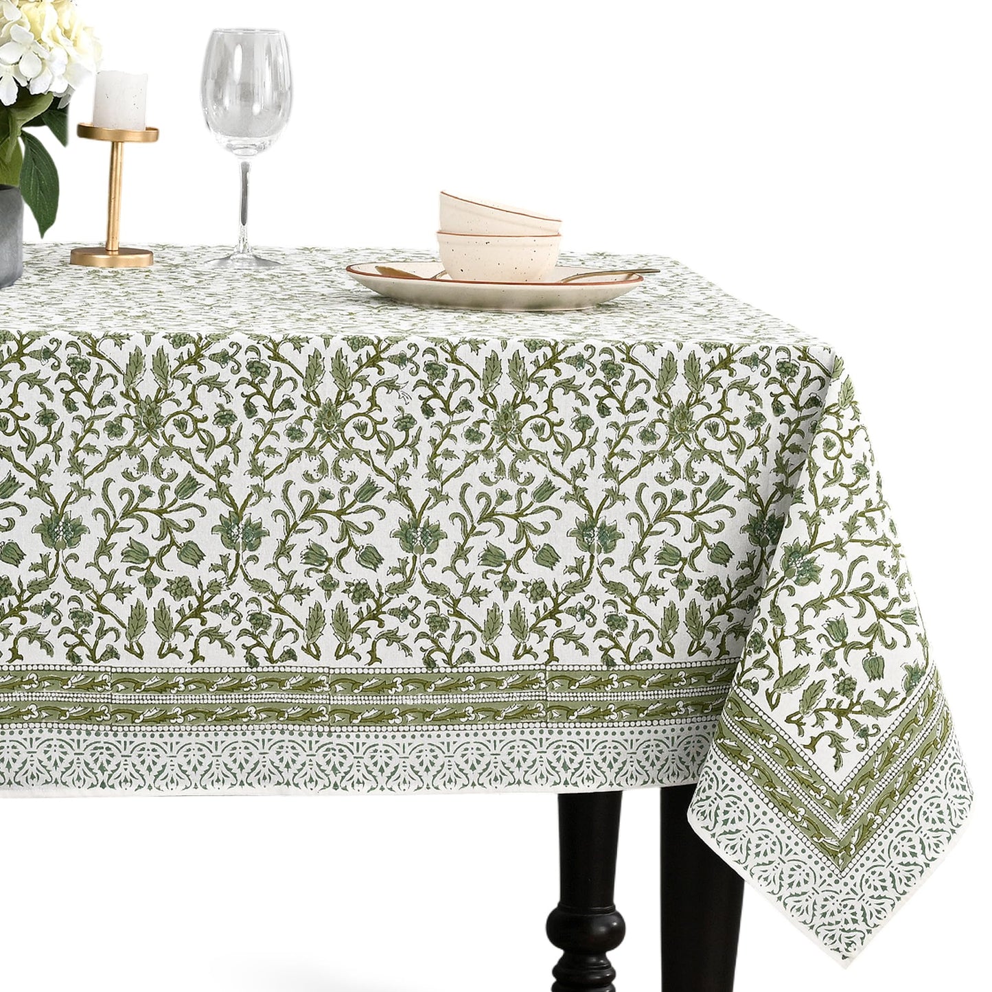 CPC Tablecloth 100% Cotton 70x108 Inch Indian Block Print Rectangle Table Cover, Blue Table Cloth for Weddings, Spring/Summer, Barbeque - Apatite Blue