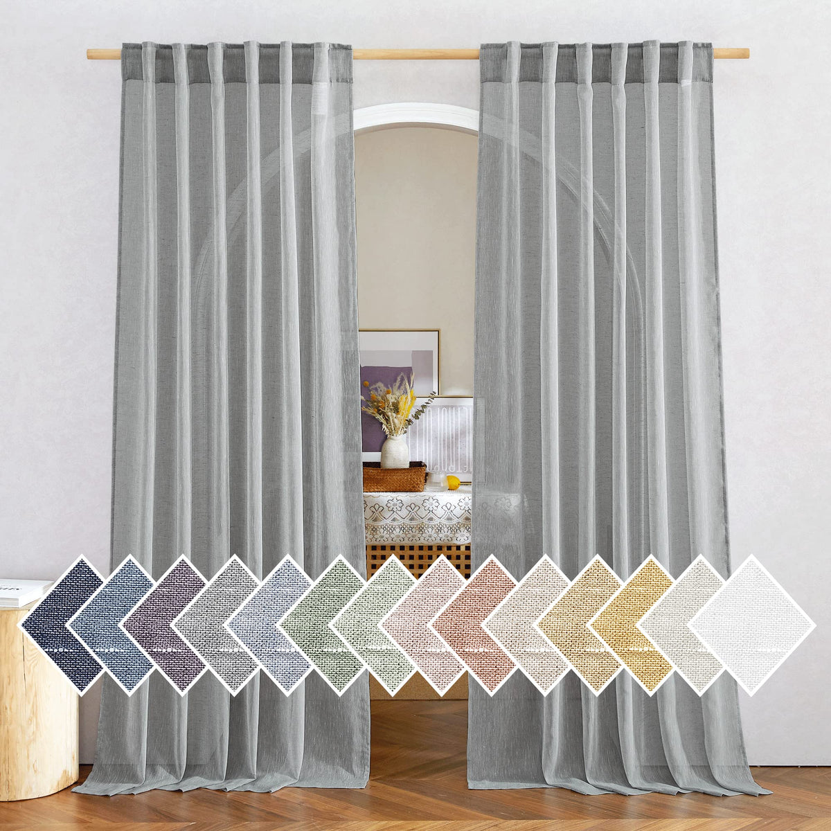 NICETOWN Semi Sheer White Curtains 84 inch Long, Rod Pocket & Back Tab Sheer Linen Curtains & Drapes Balance Privacy & Light Panels for Bedroom/Living Room, W52 x L84, 2 Panels