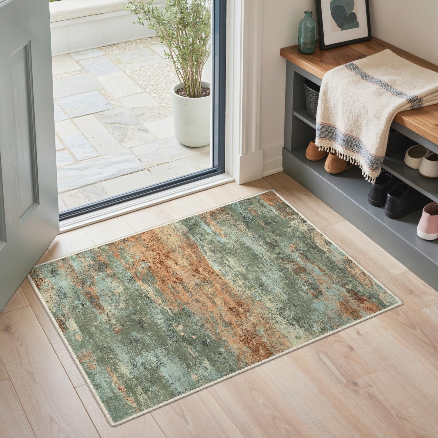 BEIMO 5x7 Green Abstract Area Rug, Washable Non-Slip for Bedroom | Soft Low-Pile Carpet, Lightweight and Easy to Vacuum, Sage Living Rooms, Dining Rooms, Bedrooms, and Home Offices