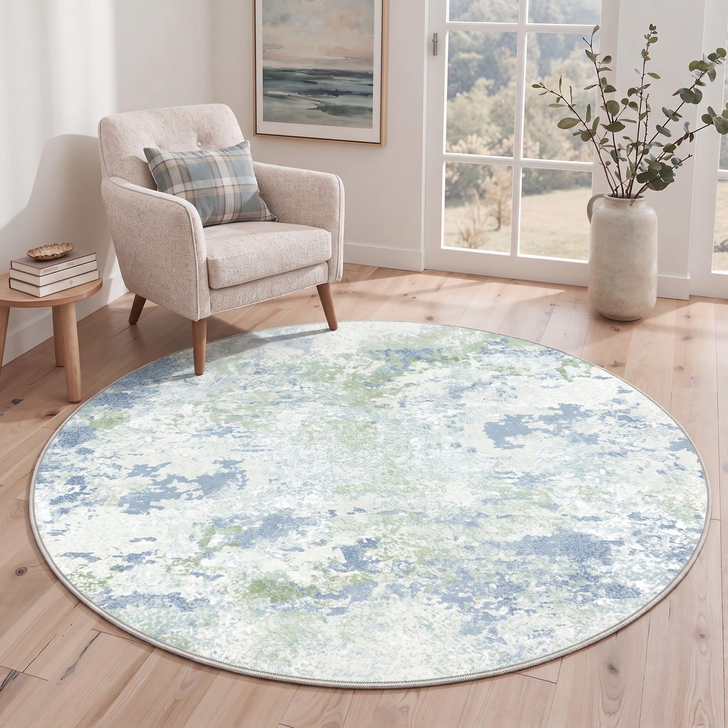 BEIMO 5x7 Green Abstract Area Rug, Washable Non-Slip for Bedroom | Soft Low-Pile Carpet, Lightweight and Easy to Vacuum, Sage Living Rooms, Dining Rooms, Bedrooms, and Home Offices