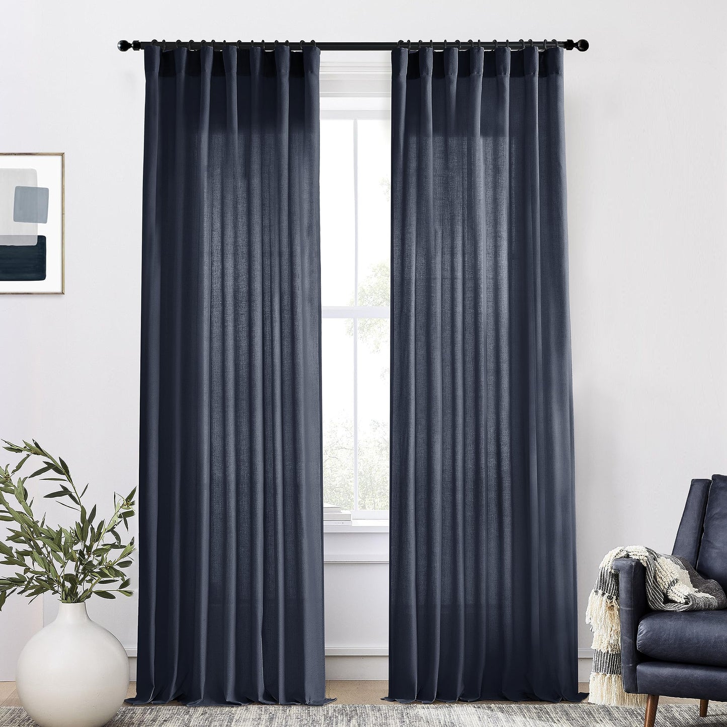 Linen Cotton Curtains for Living Room, Cream Off White Natural Fabric Light Filtering Semi Sheer Curtains 84 Inches Long, Ivory Pleated Farmhouse Curtain Drapes 84 Inch Length 2 Panels Set Dining Room