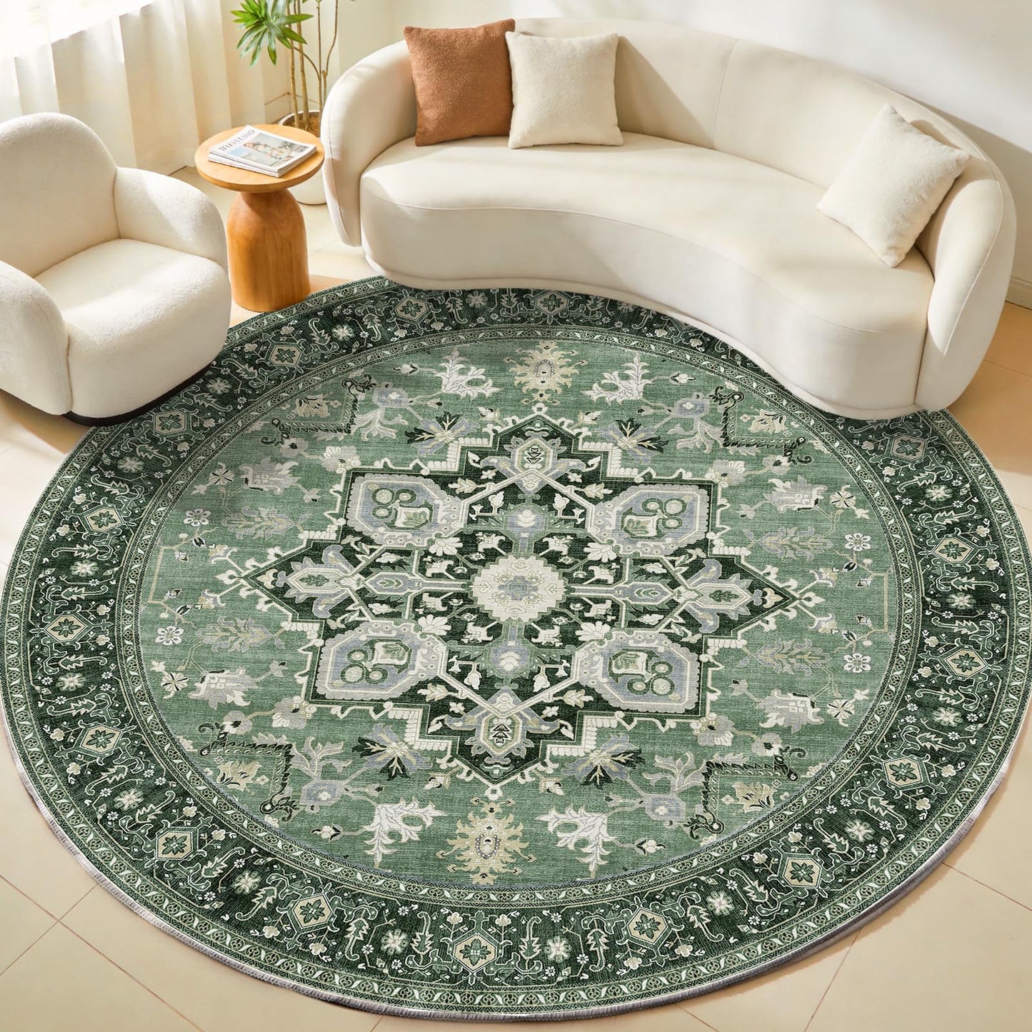 OPPODREAM Soft Area Rugs 5x7, Persian-Inspired Washable Rug, Blue & Gold | Low-Pile Faux Cashmere Surface, TPR Non-Slip Backing, 5 x 7 Carpet for Bedroom, Office, Dorm, Dining Room