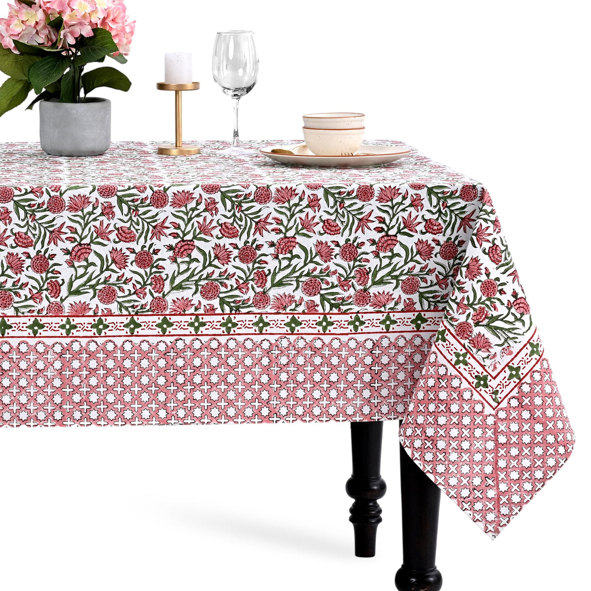 CPC Tablecloth 100% Cotton 70x108 Inch Indian Block Print Rectangle Table Cover, Blue Table Cloth for Weddings, Spring/Summer, Barbeque - Apatite Blue