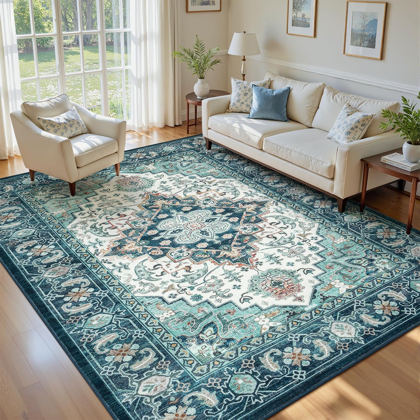 Lofus 5x7 Area Rugs for Living Room Bedroom, Soft Boho Carpet Floral Brown | High-Power Vacuuming, Non-Slip, Low Pile, Stain & Water Repellent, Soft, Skin-Friendly, for Kitchen Entryway Office
