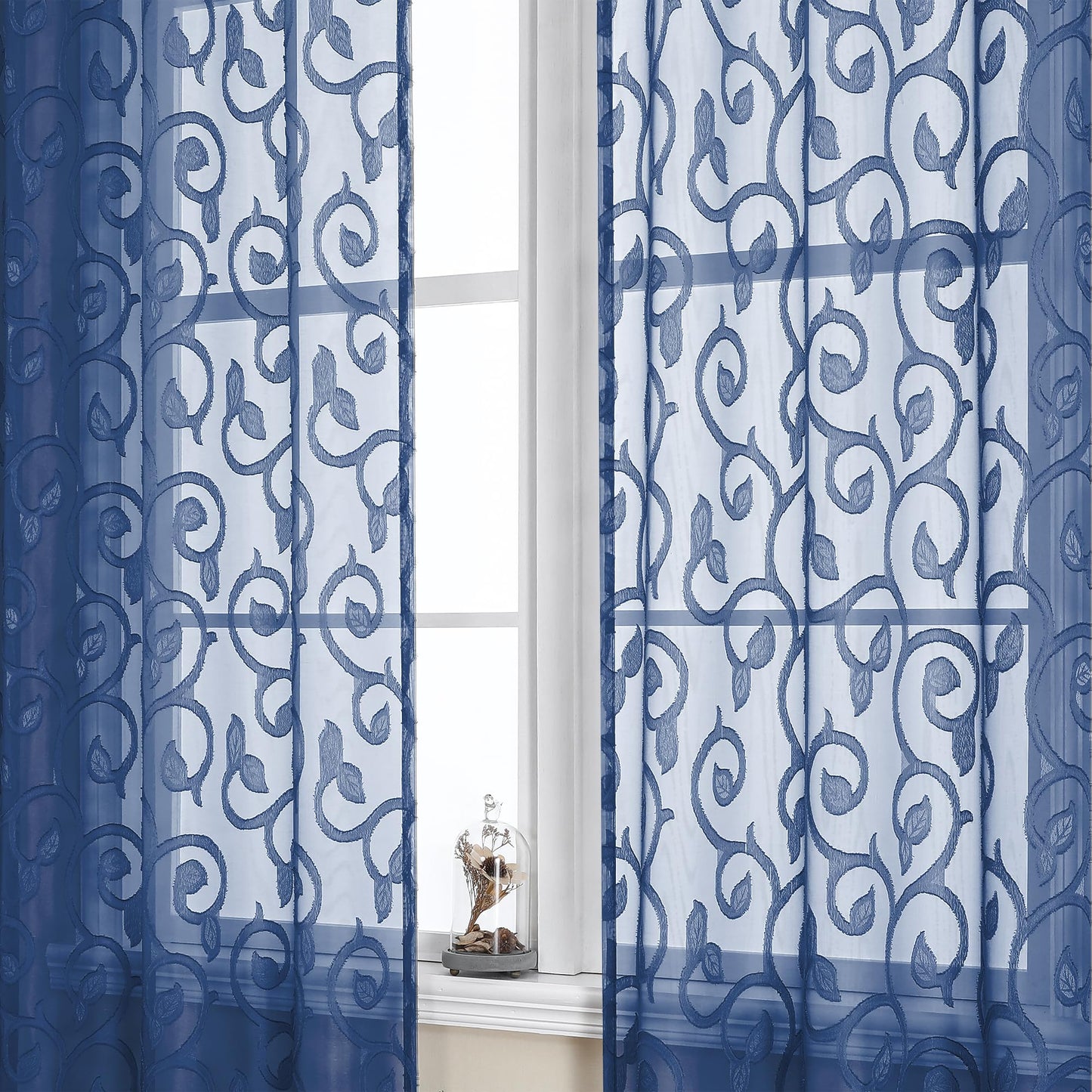 Furman Ivory Sheer Curtains 84 inches Long for Bedroom Living Room 2 Panels Set, Jacquard Clip Light Filtering Semi Sheer Curtain Rod Pocket Window Drapes, 2 Pcs Each 40 W 84 L