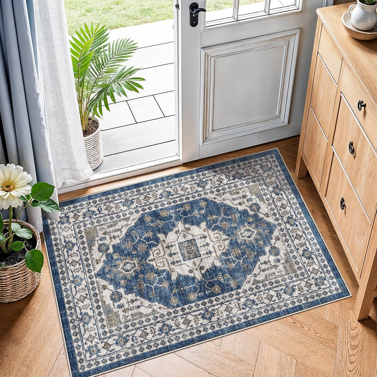2x6 Hallway Washable Runner Rug : Vintage Soft Kitchen Laundry Runner with Non Slip Backing Farmhouse Entryway Living Room Floor Mat Stain Resistant Carpet for Bedroom Bathroom Distressed Beside Rug