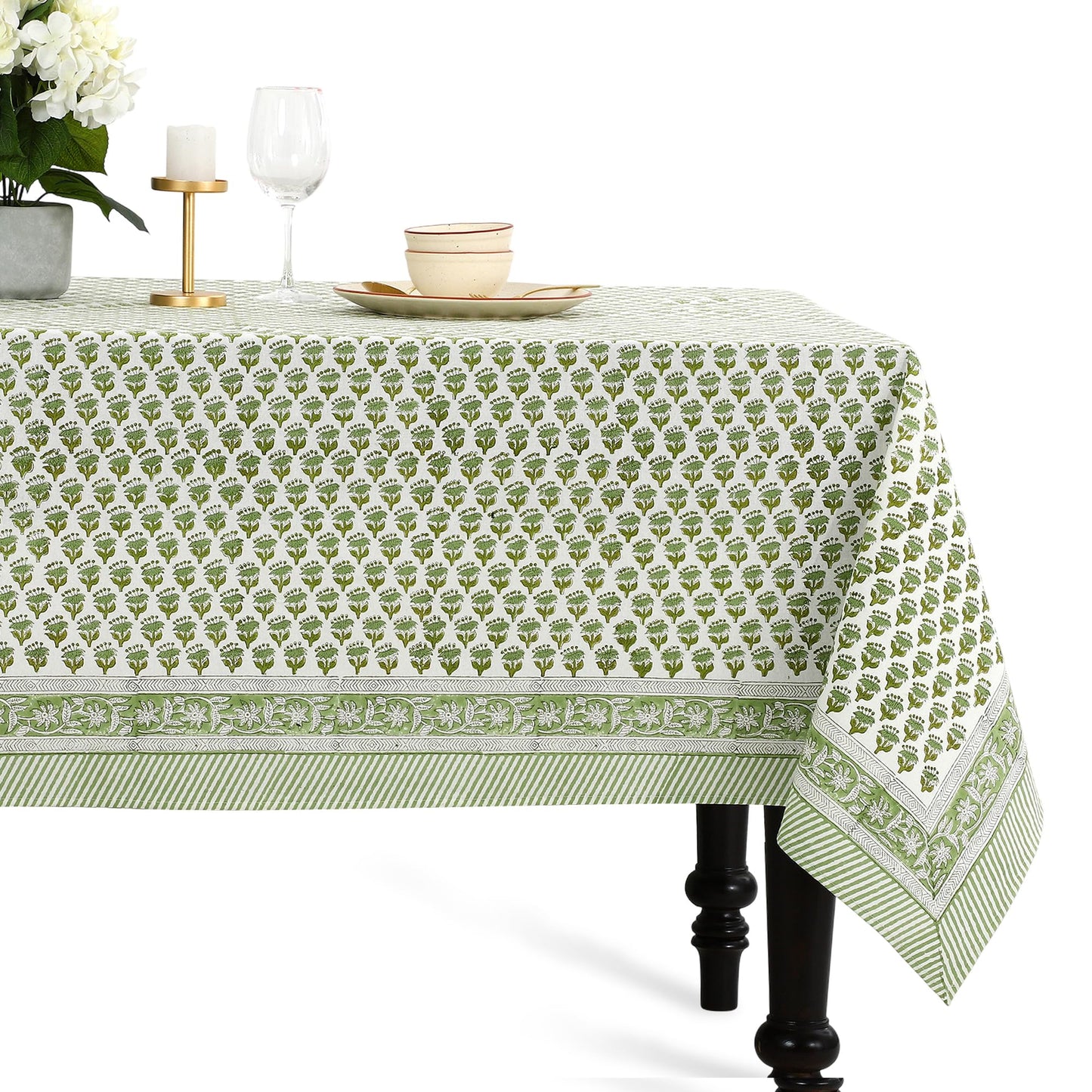 CPC Tablecloth 100% Cotton 70x108 Inch Indian Block Print Rectangle Table Cover, Blue Table Cloth for Weddings, Spring/Summer, Barbeque - Apatite Blue