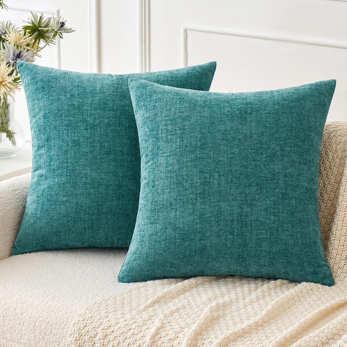 MIULEE Soft Chenille Fall Throw Pillow Covers Burnt Orange 18x18 Pack of 2 | Modern Fall Home Decor, Classic Decorative Pillows, Solid Dyed Cases, Boho Couch Cushion Covers for Sofa Bed Living Room