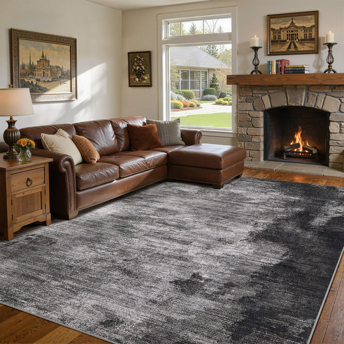 DMOYEST 8x10 Area Rug for Living Room Washable Abstract Indoor Carpet | Neutral Modern Low Pile Rugs Kid & Pet Friendly Large Soft Thin Carpet for Bedroom Dining Room - Grey Blue
