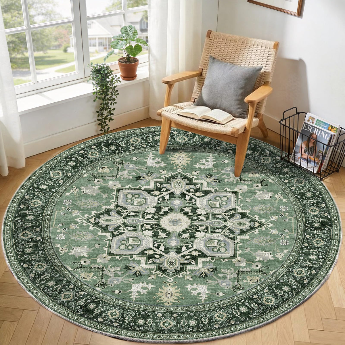 OPPODREAM Soft Area Rugs 5x7, Persian-Inspired Washable Rug, Blue & Gold | Low-Pile Faux Cashmere Surface, TPR Non-Slip Backing, 5 x 7 Carpet for Bedroom, Office, Dorm, Dining Room