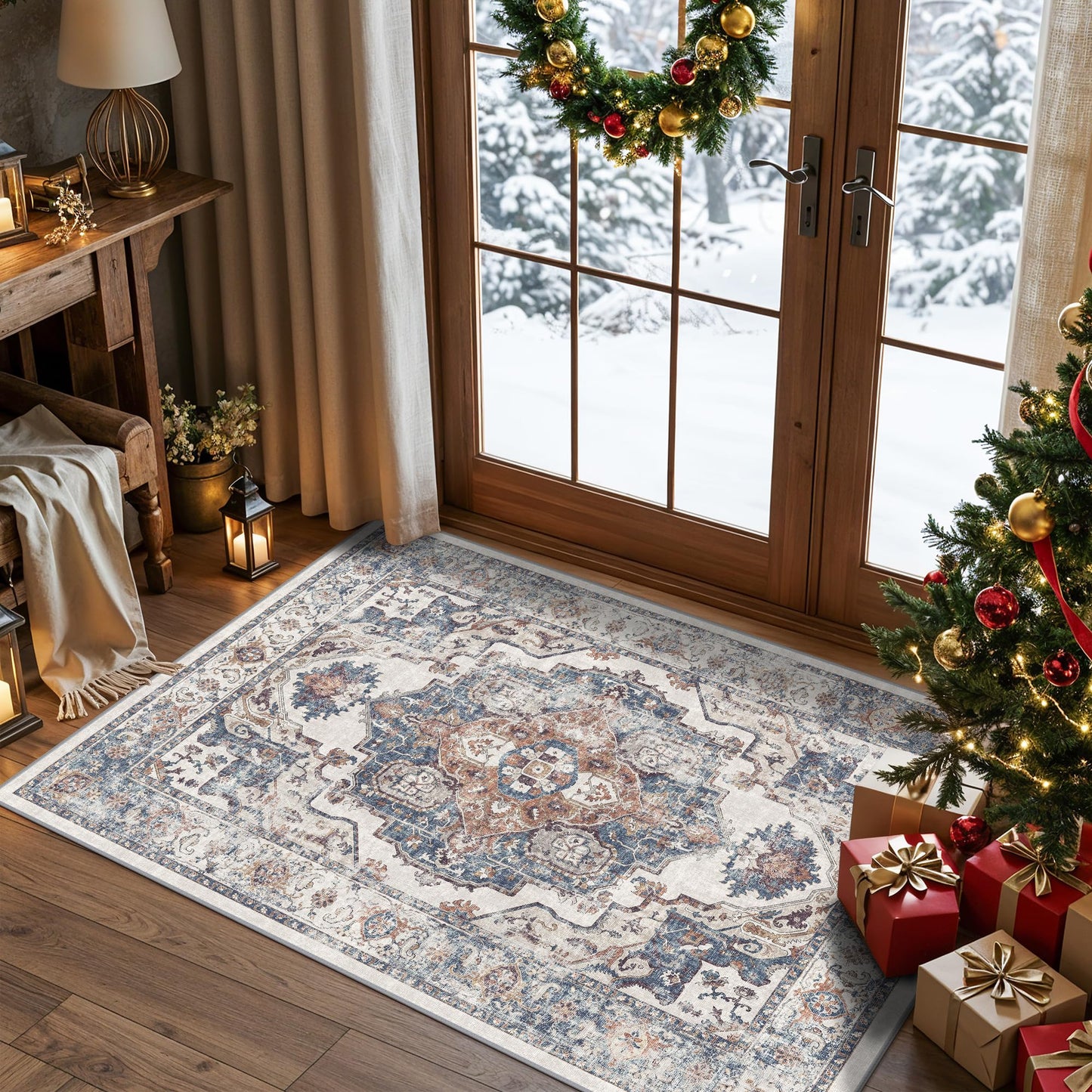 2x6 Hallway Washable Runner Rug : Vintage Soft Kitchen Laundry Runner with Non Slip Backing Farmhouse Entryway Living Room Floor Mat Stain Resistant Carpet for Bedroom Bathroom Distressed Beside Rug