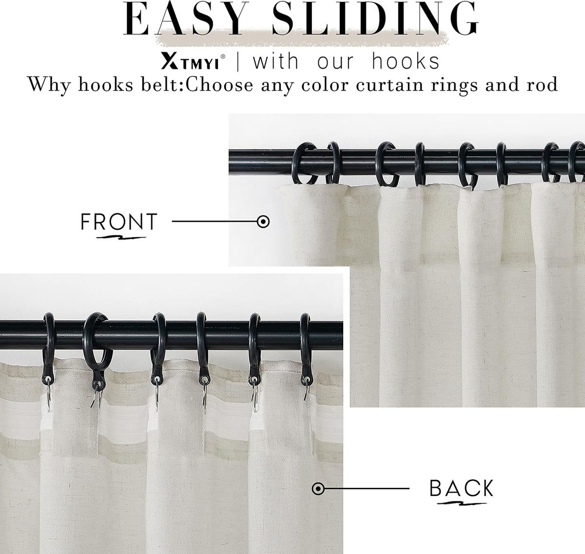 Linen Cotton Curtains for Living Room, Cream Off White Natural Fabric Light Filtering Semi Sheer Curtains 84 Inches Long, Ivory Pleated Farmhouse Curtain Drapes 84 Inch Length 2 Panels Set Dining Room