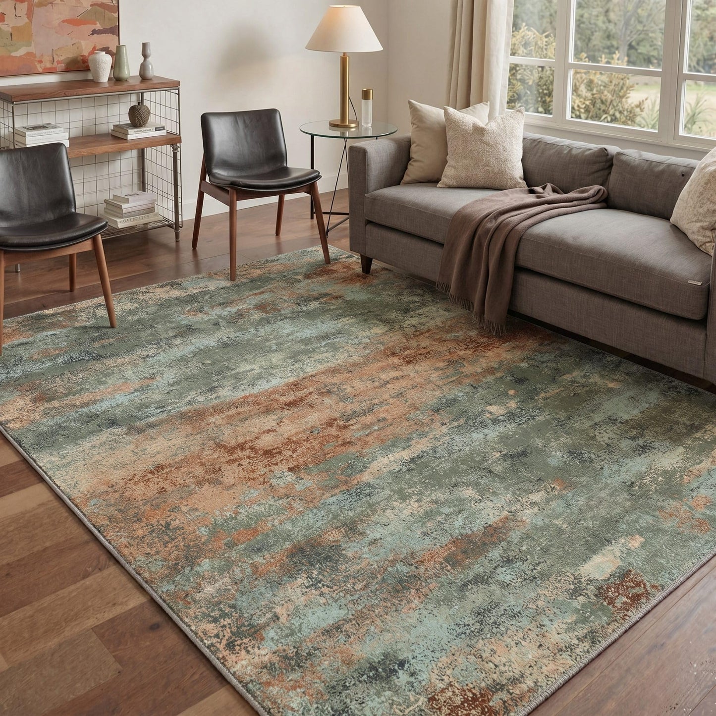 BEIMO 5x7 Green Abstract Area Rug, Washable Non-Slip for Bedroom | Soft Low-Pile Carpet, Lightweight and Easy to Vacuum, Sage Living Rooms, Dining Rooms, Bedrooms, and Home Offices