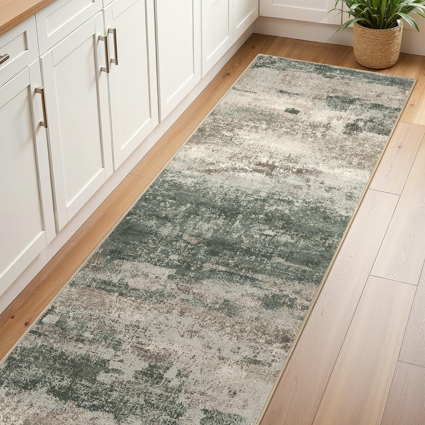 BEIMO 5x7 Green Abstract Area Rug, Washable Non-Slip for Bedroom | Soft Low-Pile Carpet, Lightweight and Easy to Vacuum, Sage Living Rooms, Dining Rooms, Bedrooms, and Home Offices