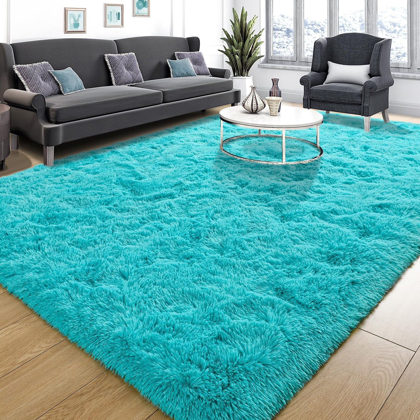 Area Rugs 9x12 for Living Room, Super Soft Fluffy Rugs for Bedroom | Modern Shaggy Rug Fuzzy Carpets for Kids, Plush Indoor Nursery Home Decor Rug with Non-Slip Bottom, Black